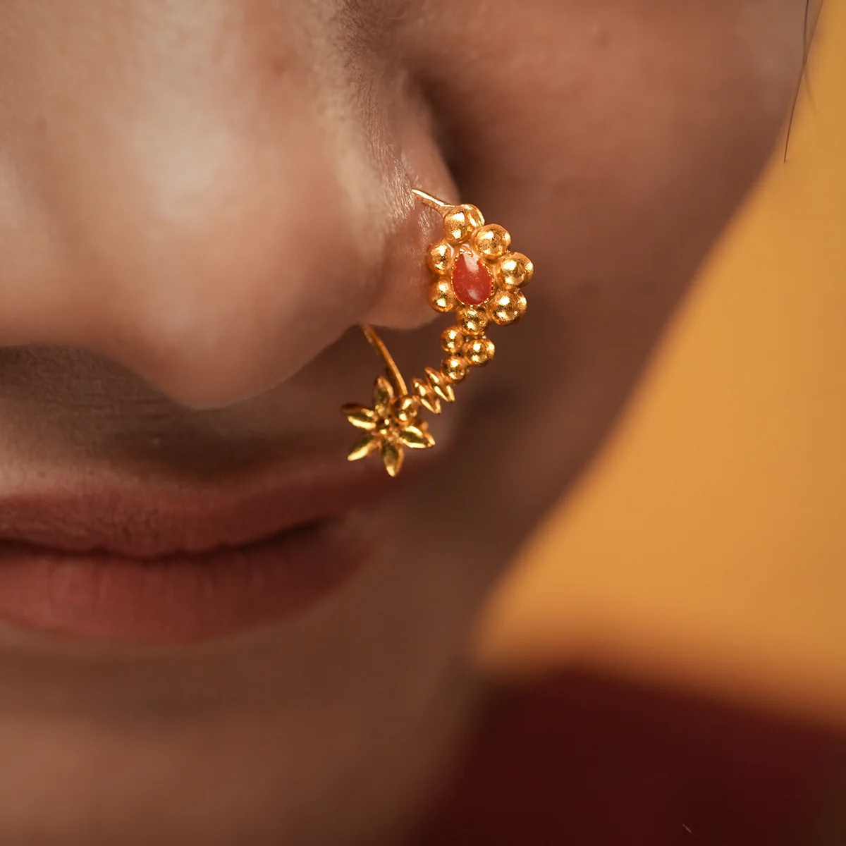 Maharashtrian Silver Nath Gold Plated (Pierced, Left) by MOHA - Image 2