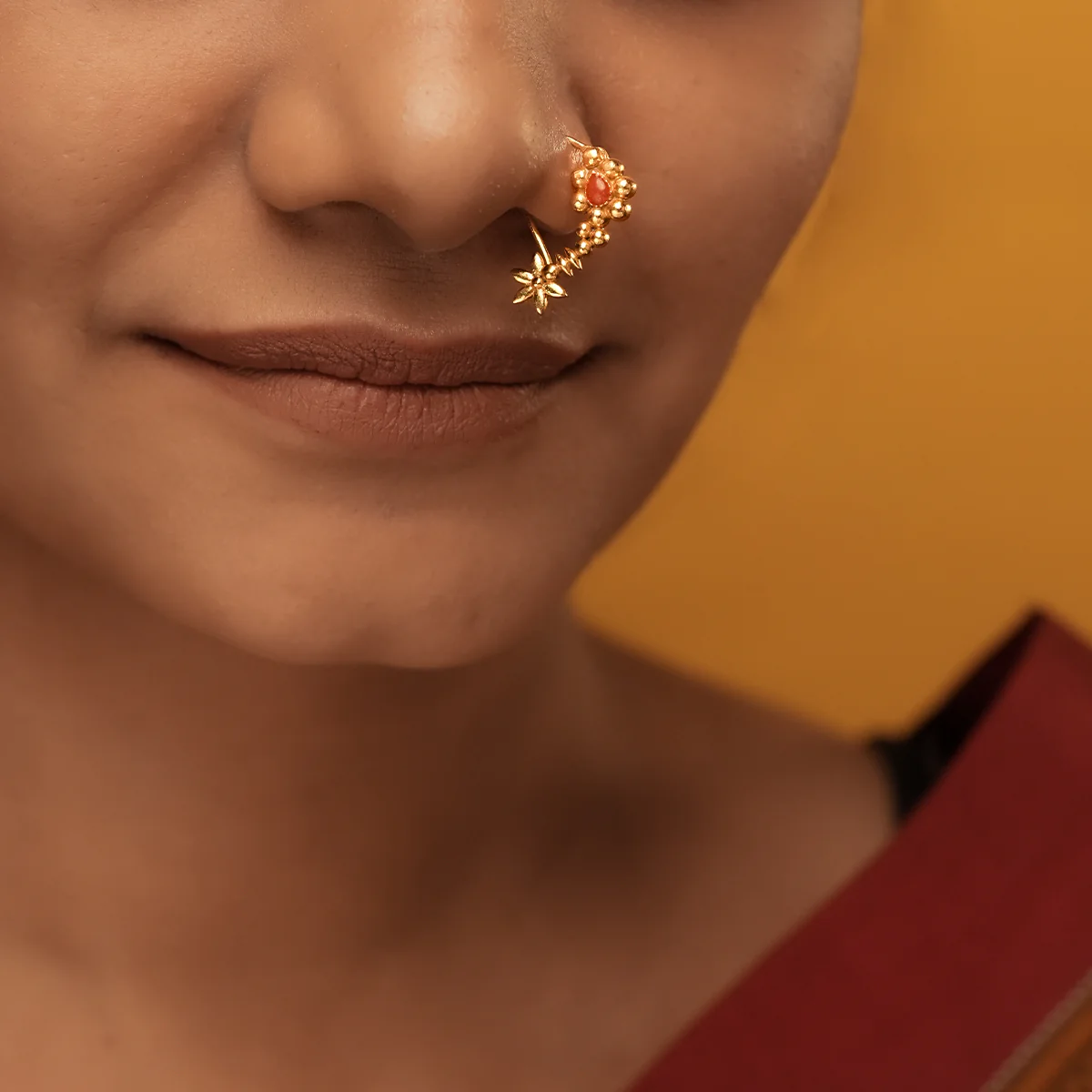 Maharashtrian Silver Nath Gold Plated (Pierced, Left) by MOHA - Image 4