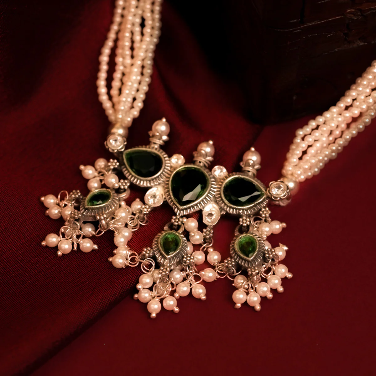 Maharashtrian Tanmani Silver Necklace (Green) by Moha - Image 2