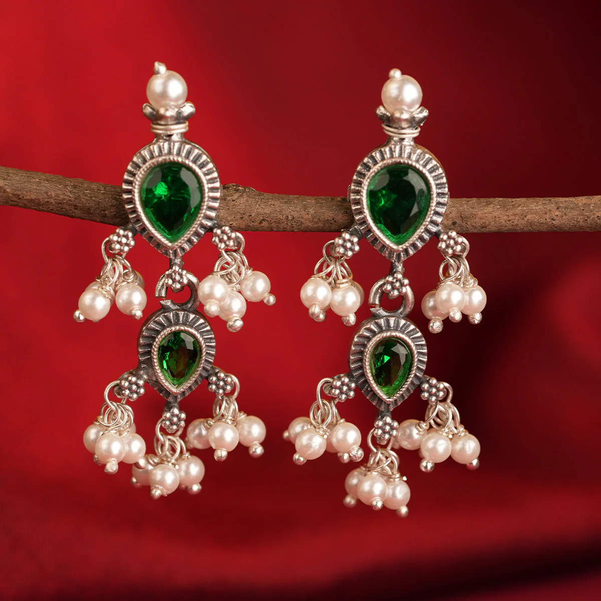 Maharashtrian Tanmani Silver Necklace (Green) by Moha - Image 5