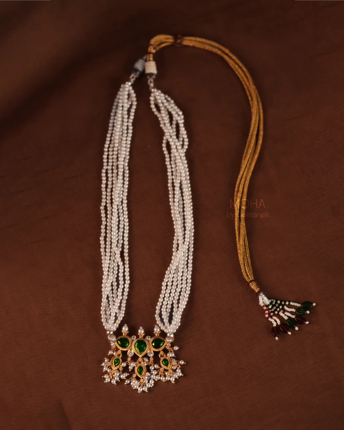 Maharashtrian Tanmani Silver Necklace (Green) Gold Plated by Moha - Image 10