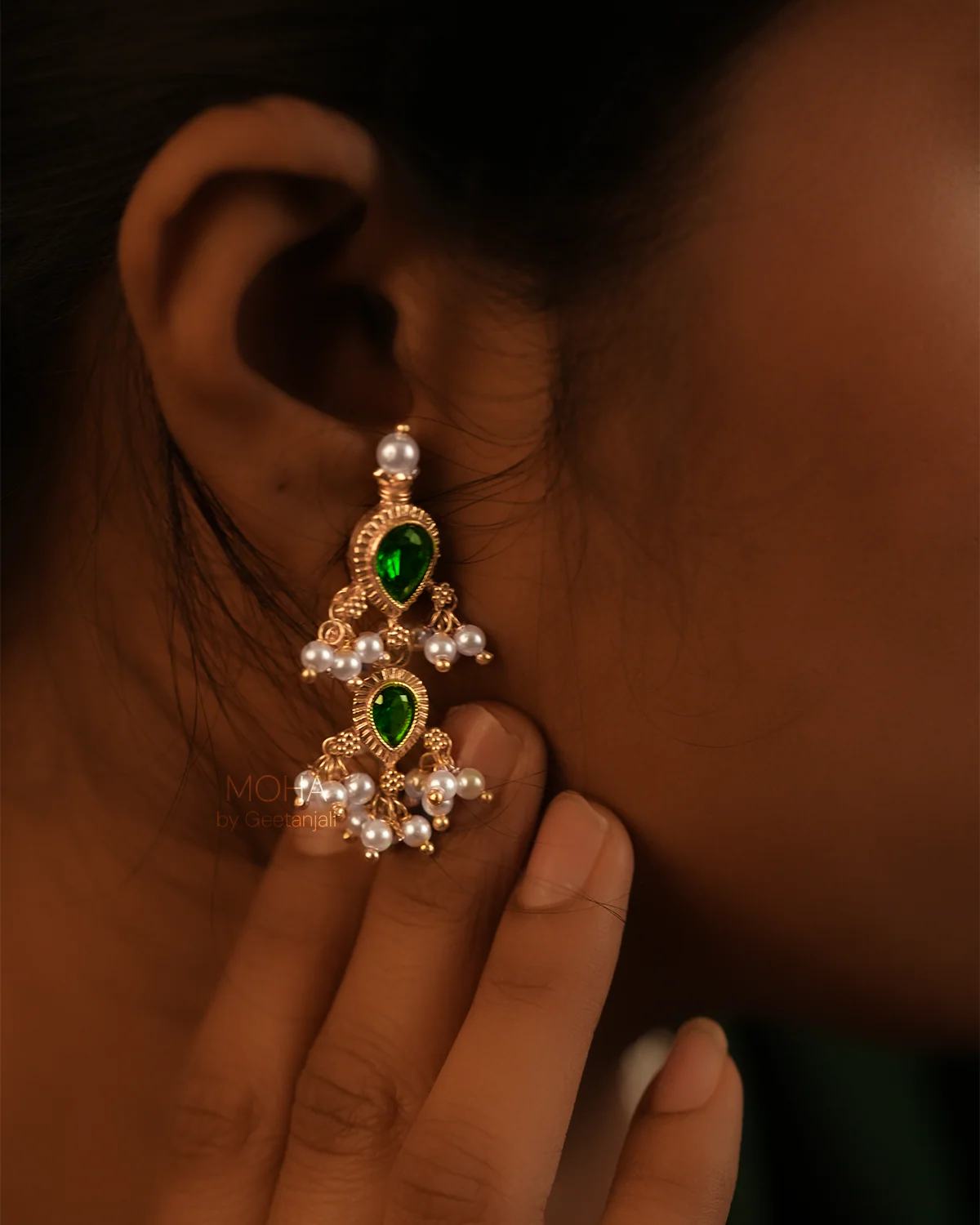 Maharashtrian Tanmani Silver Necklace (Green) Gold Plated by Moha - Image 5