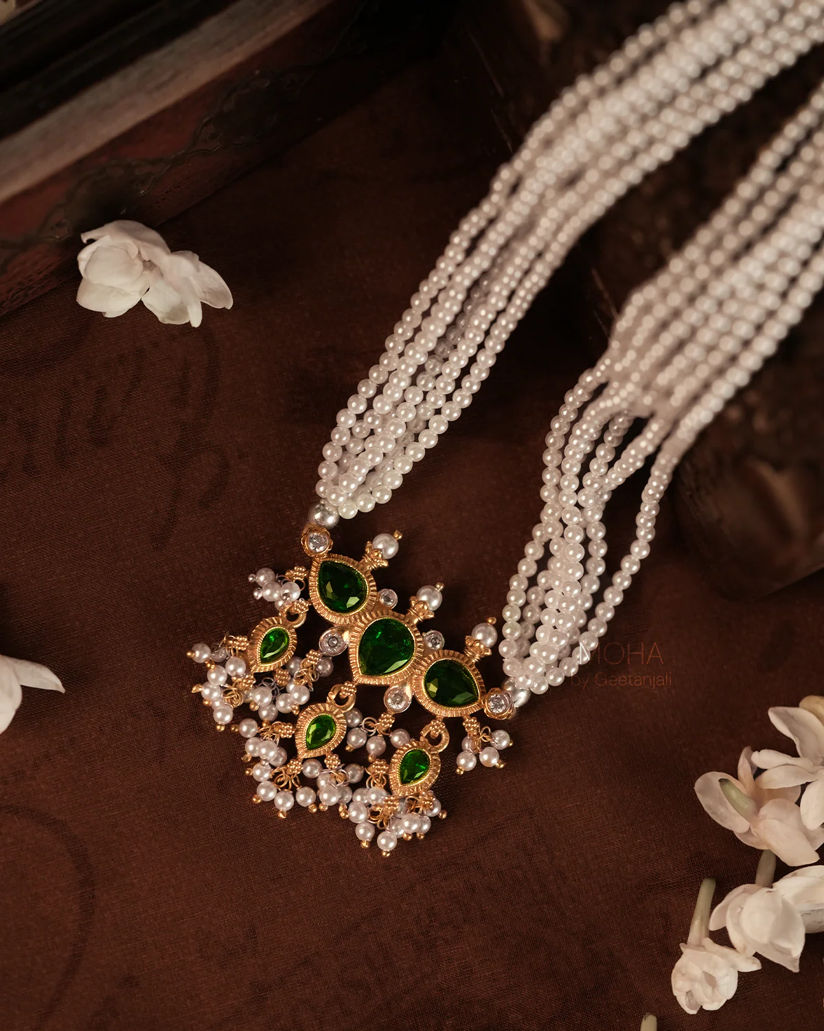 Maharashtrian Tanmani Silver Necklace (Green) Gold Plated by Moha - Image 6