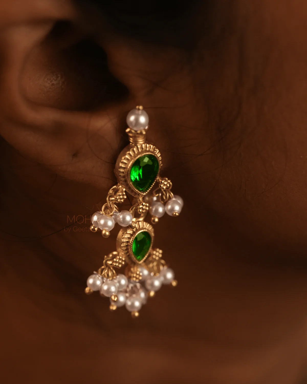 Maharashtrian Tanmani Silver Necklace (Green) Gold Plated by Moha - Image 8