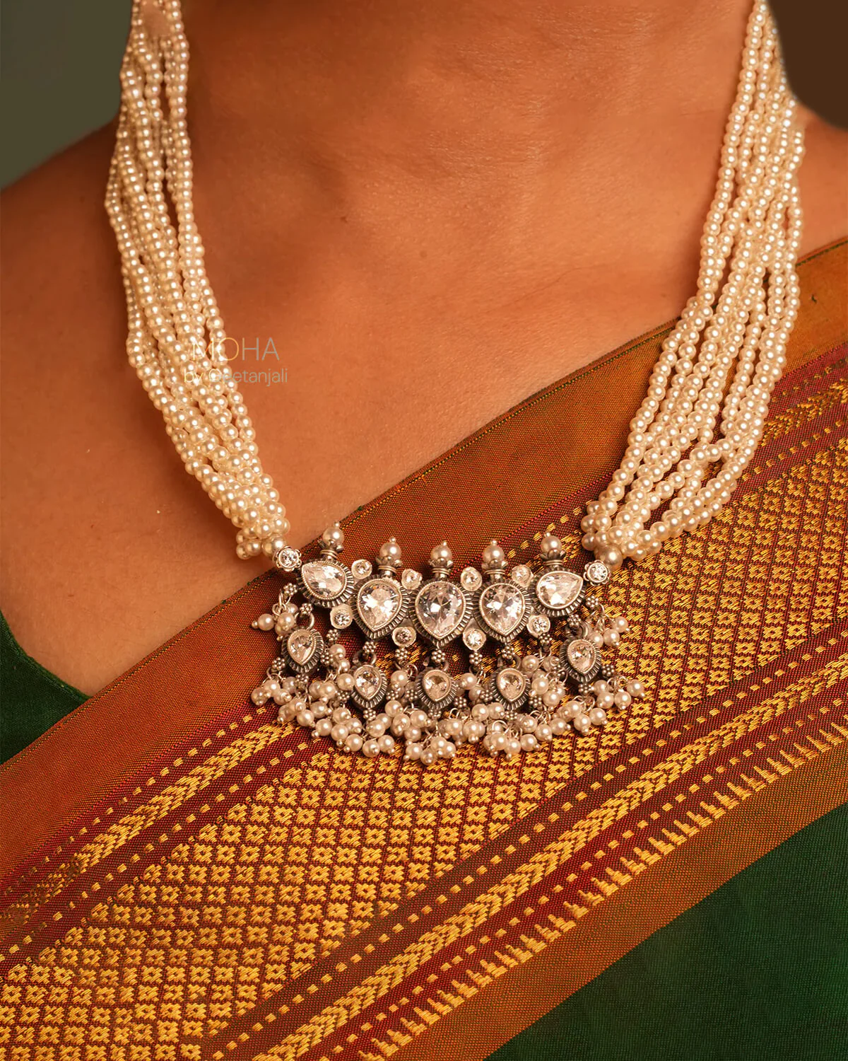 Maharashtrian Tanmani Silver Necklace (White) by Moha