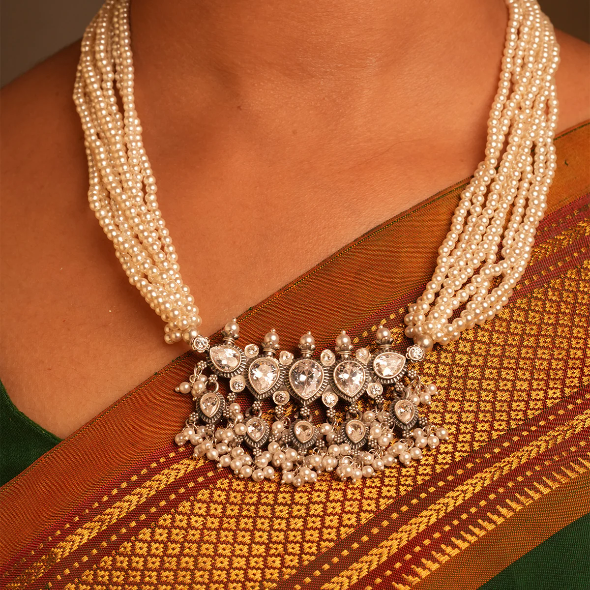 Maharashtrian Tanmani Silver Necklace (White) by Moha - Image 3