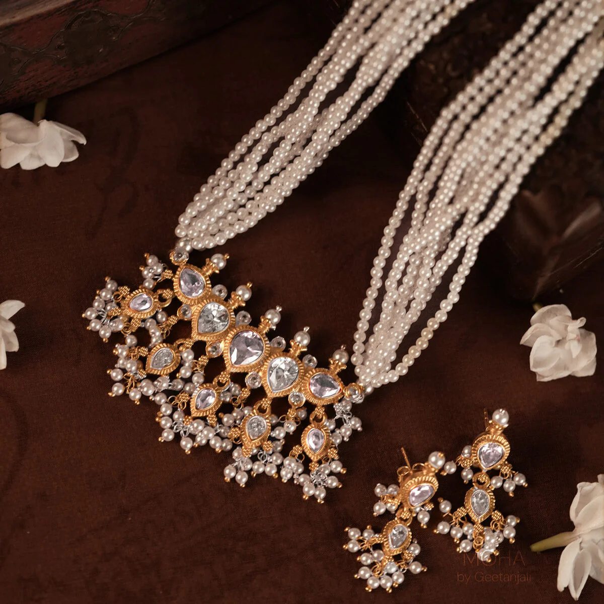 Maharashtrian Tanmani Silver Necklace (White) Gold Plated by Moha - Image 2