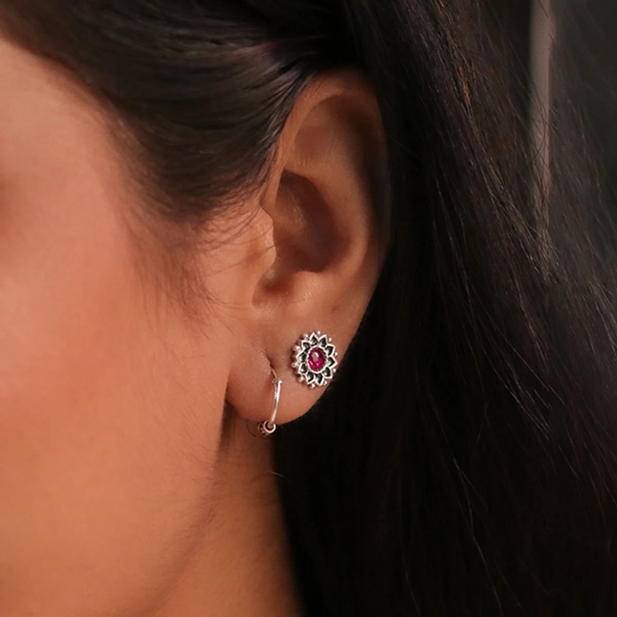 Mallika Silver Upperlobe Stud Earrings by Moha - Image 2
