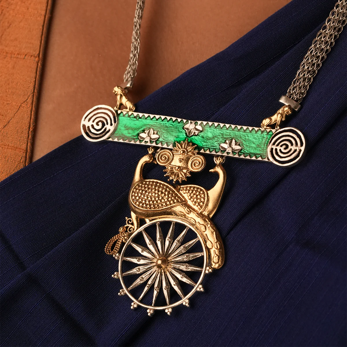 Mayura Chakra Silver Pendant Necklace - Image 2