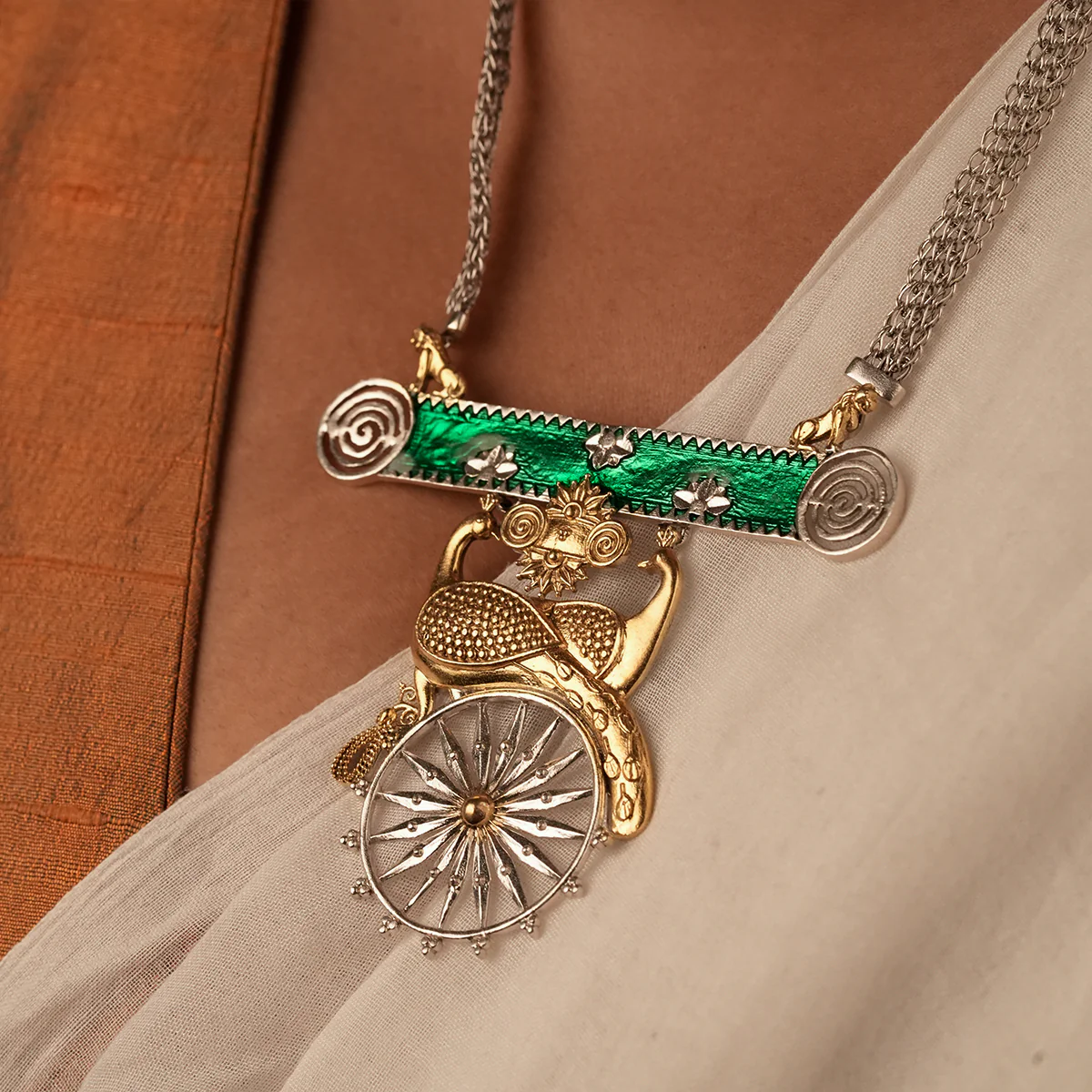 Mayura Chakra Silver Pendant Necklace - Image 4
