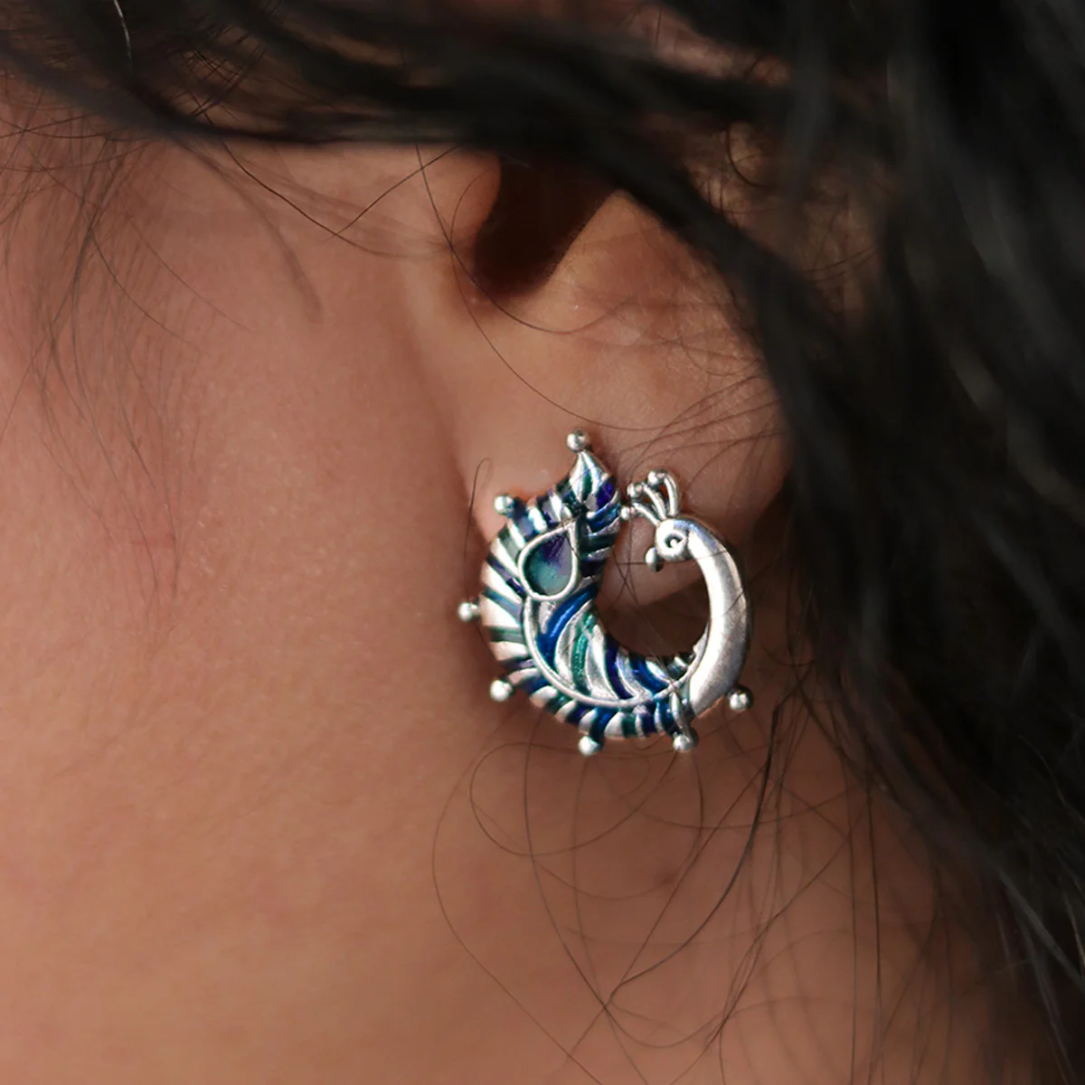 Mayurika Silver Stud Earrings by Moha - Image 2