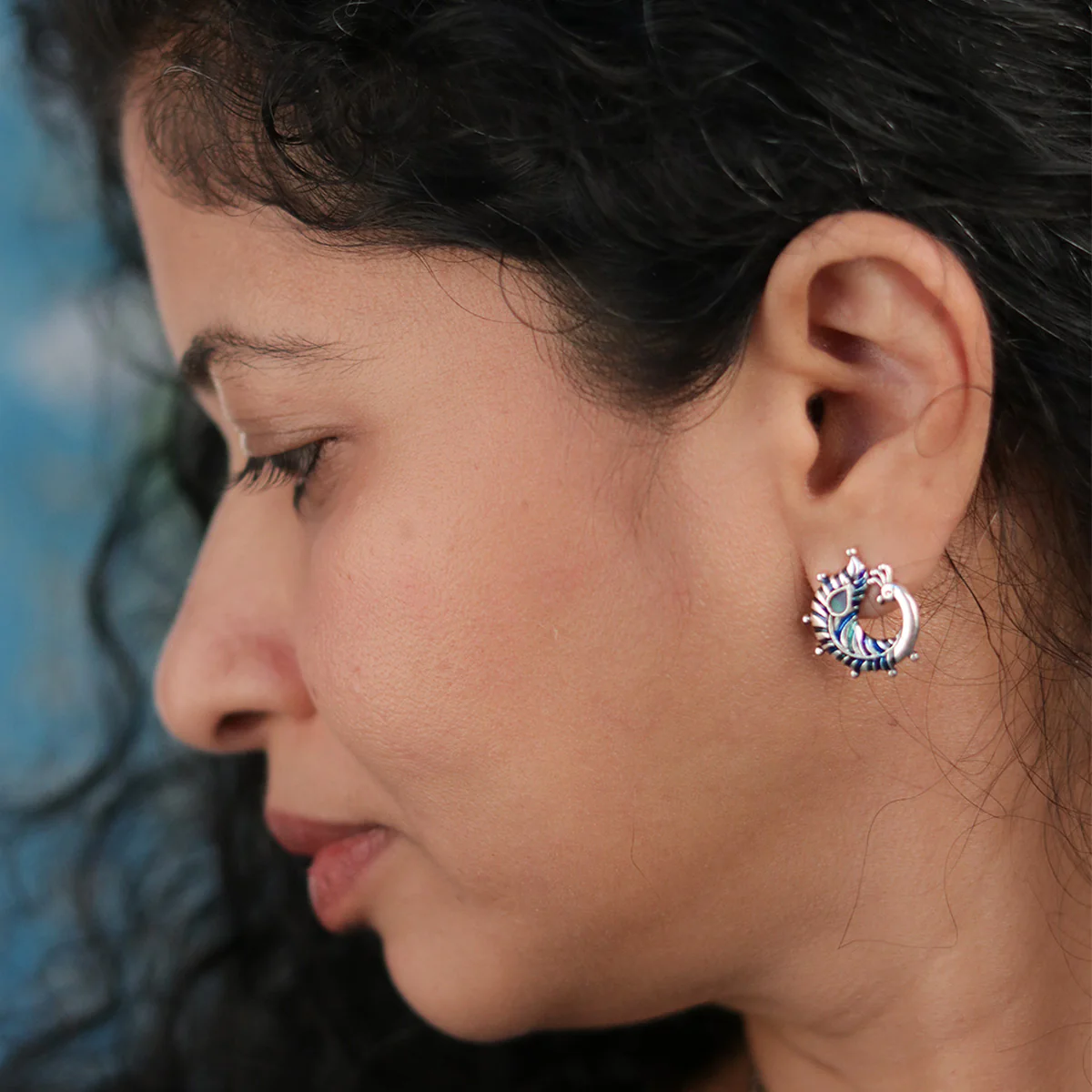 Mayurika Silver Stud Earrings by Moha - Image 3