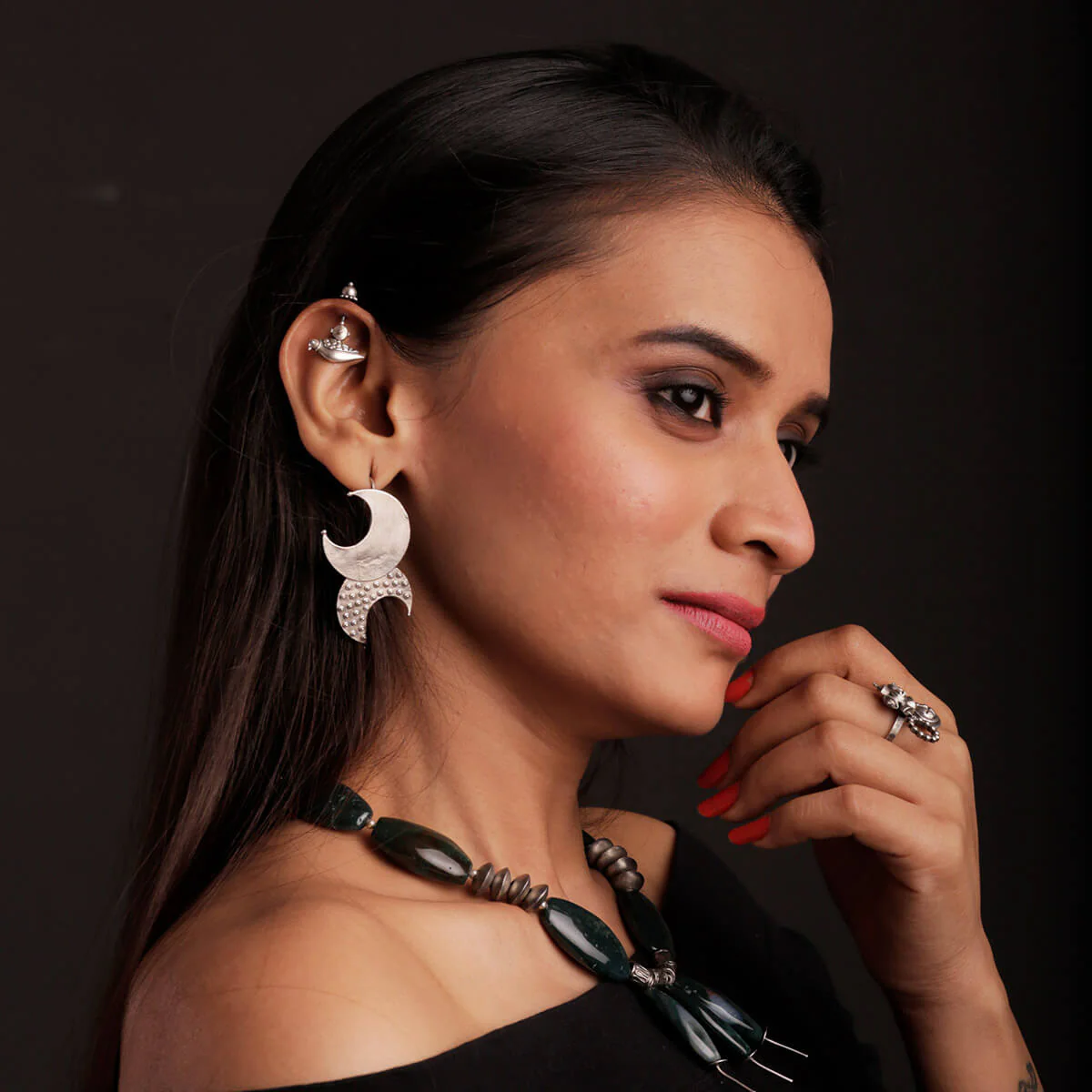 Moon Dangle Silver Earrings by MOHA - Image 3