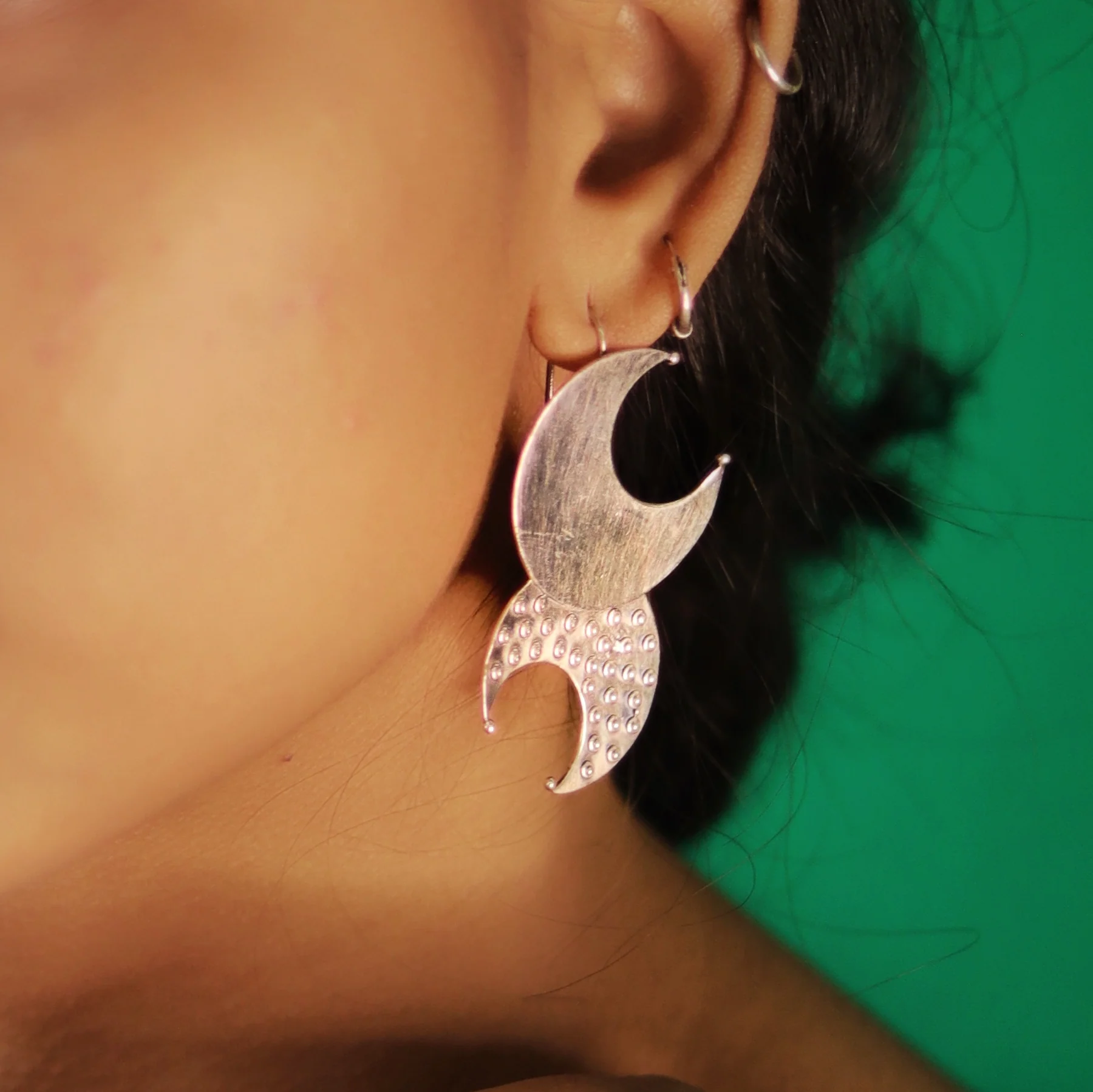 Moon Dangle Silver Earrings by MOHA - Image 4