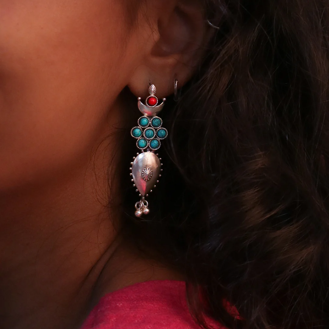 Moonflower Silver Earring (Turquoise) by MOHA - Image 2