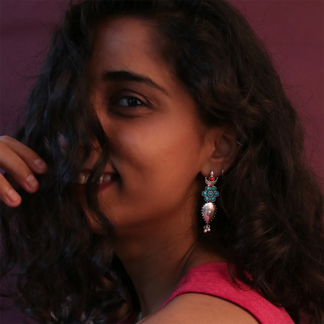 Moonflower Silver Earring (Turquoise) by MOHA - Image 4