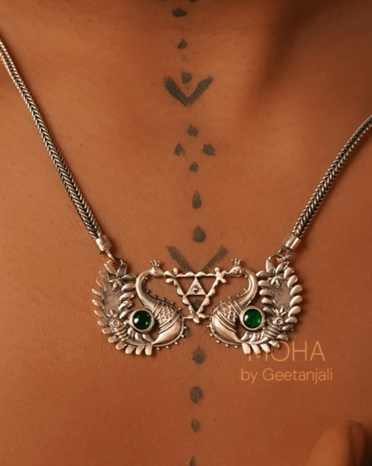 Morika Silver Necklace with green stone by MOHA - Image 2
