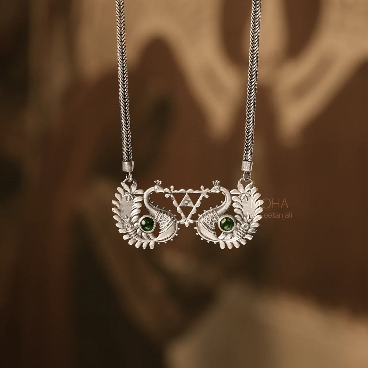 Morika Silver Necklace with green stone by MOHA - Image 3