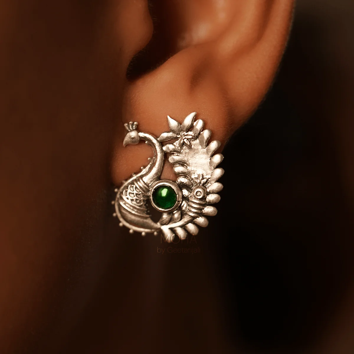 Morika Silver studs with green stone by MOHA - Image 2