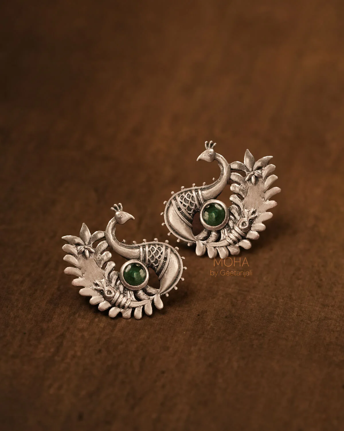 Morika Silver studs with green stone by MOHA - Image 4