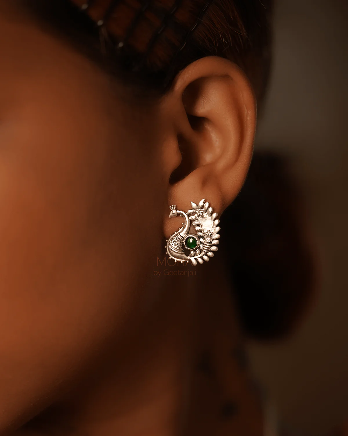 Morika Silver studs with green stone by MOHA - Image 5