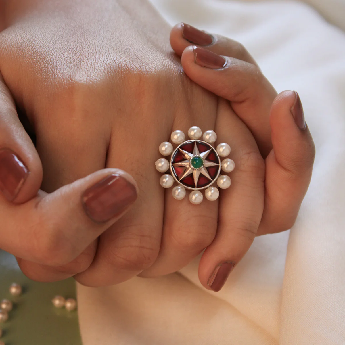 Moti Chakra Silver Finger Ring By Moha - Image 3