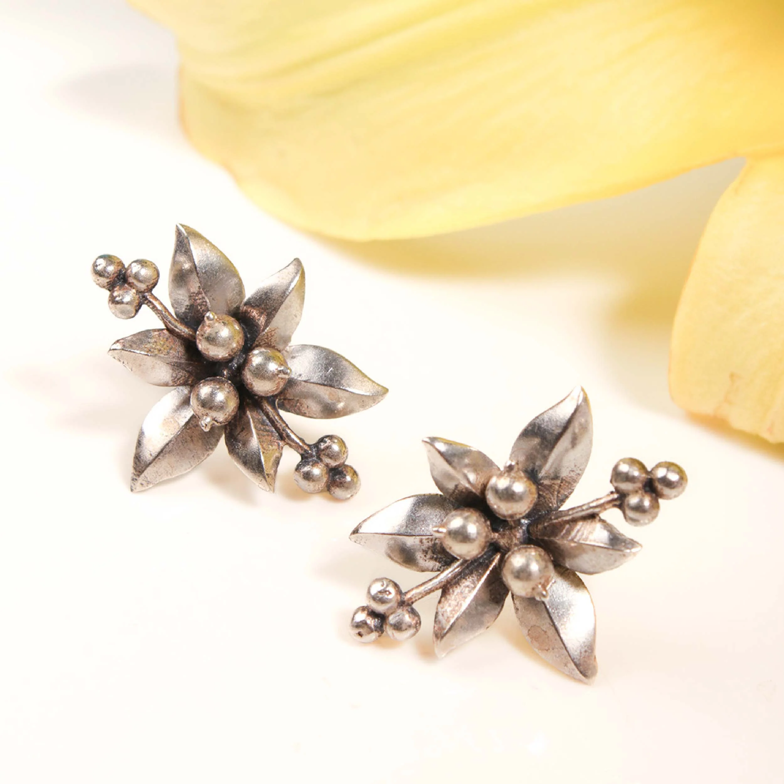 Nargis Silver Stud Earrings by MOHA - Image 4