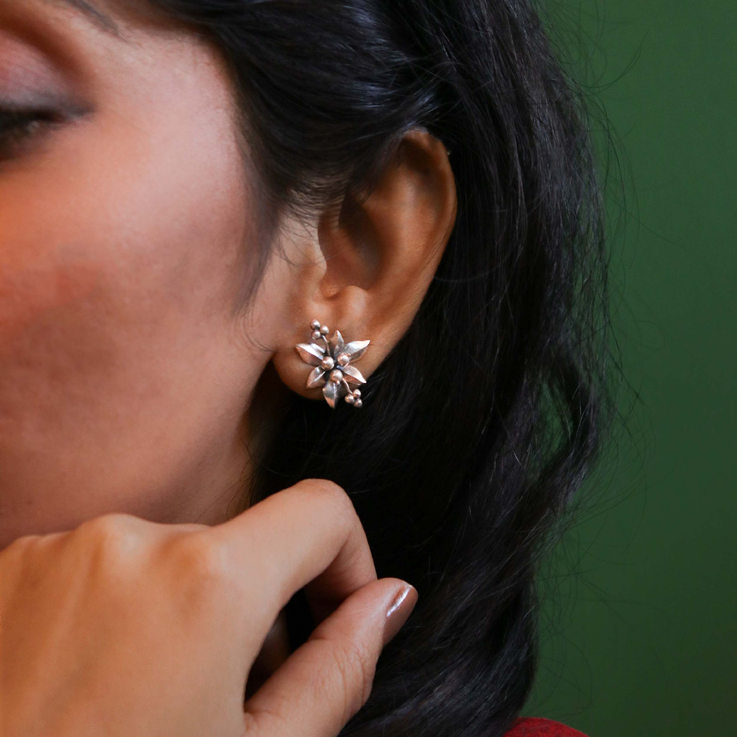 Nargis Silver Stud Earrings by MOHA - Image 5