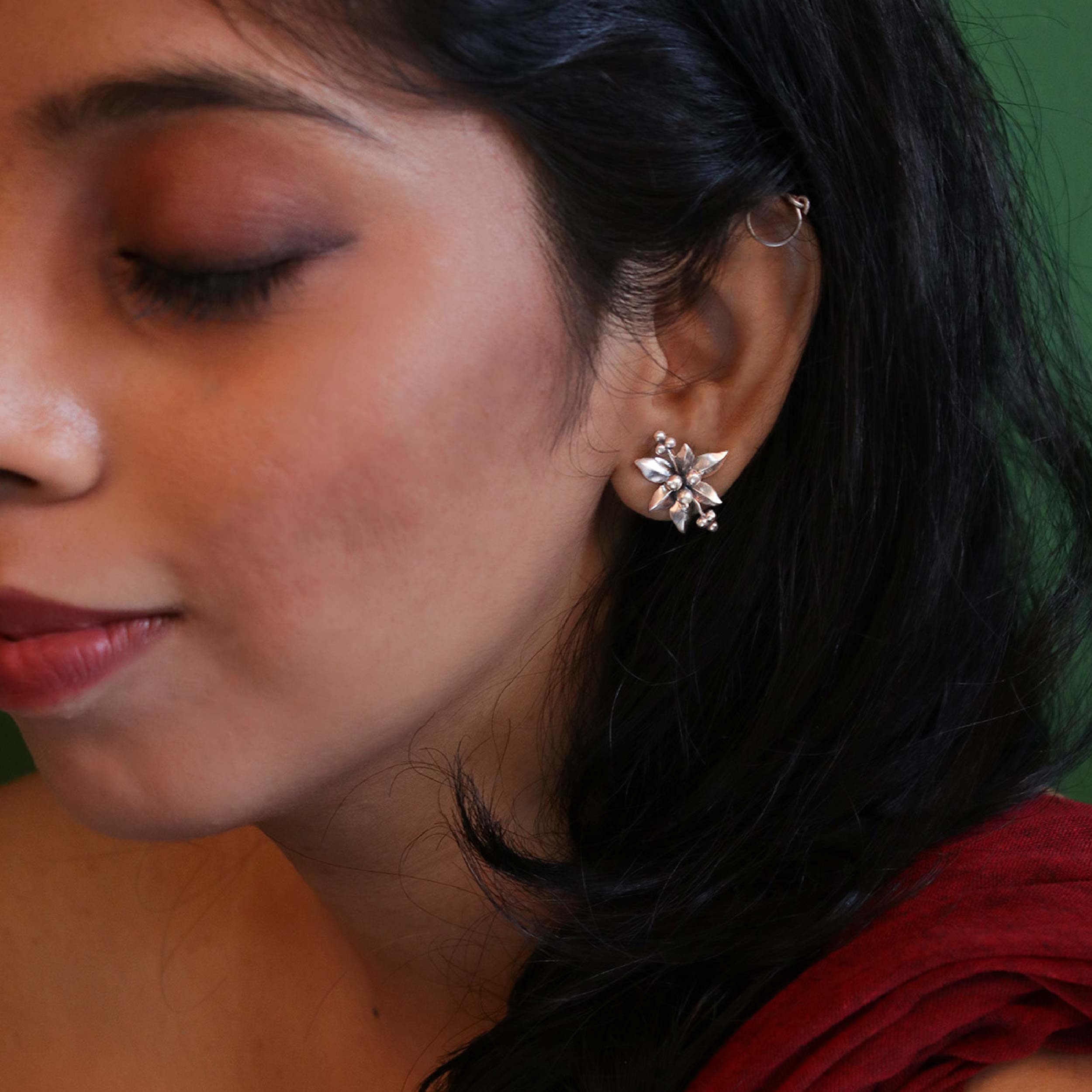 Nargis Silver Stud Earrings by MOHA - Image 6