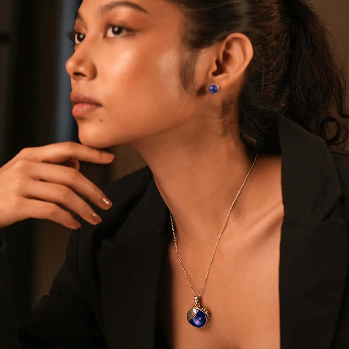 Neel Silver Pendant with Lapiz Lazuli Stone by Moha (Only Pendant) - Image 7