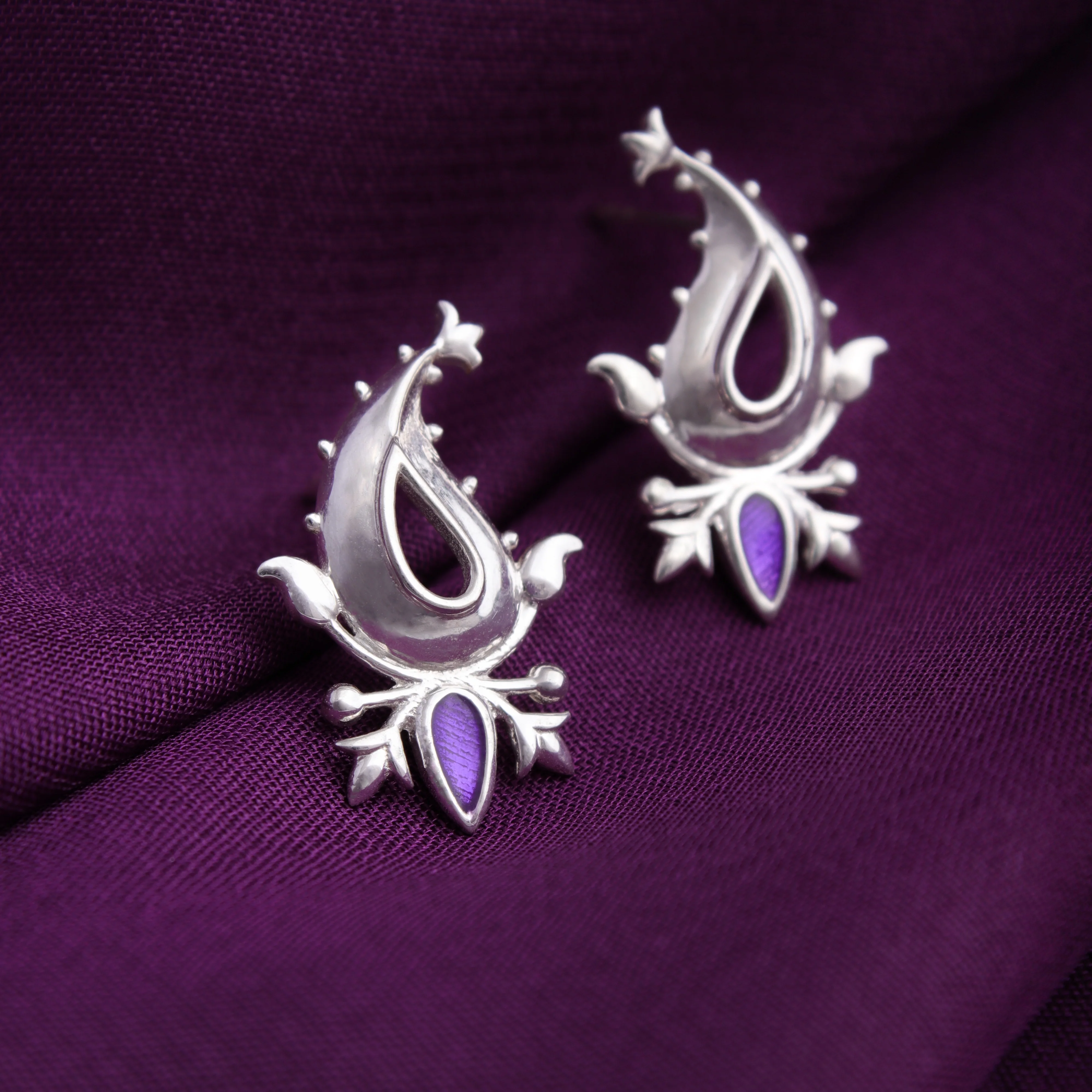 Paisley Silver Stud Earrings By Moha - Image 5