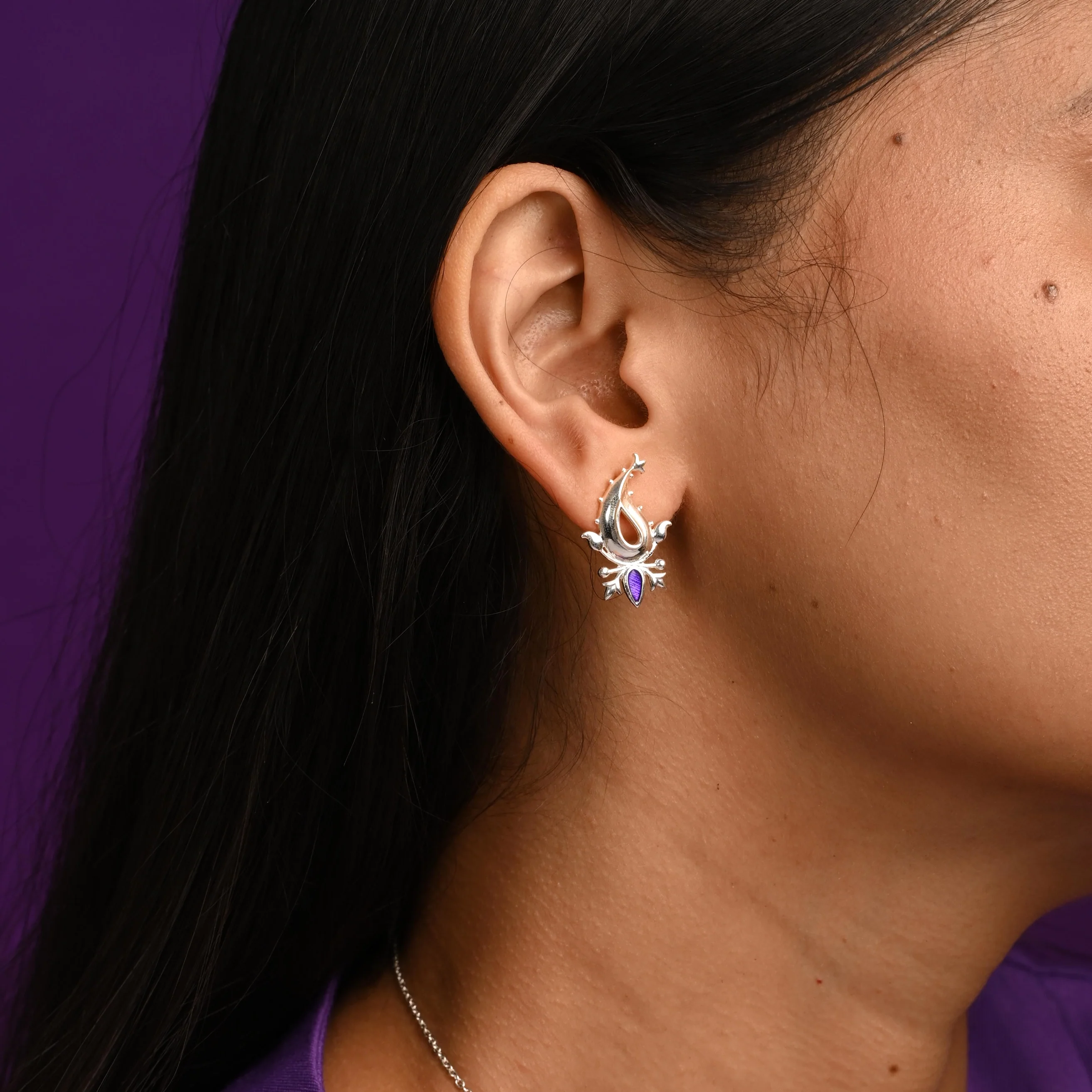 Paisley Silver Stud Earrings By Moha - Image 6
