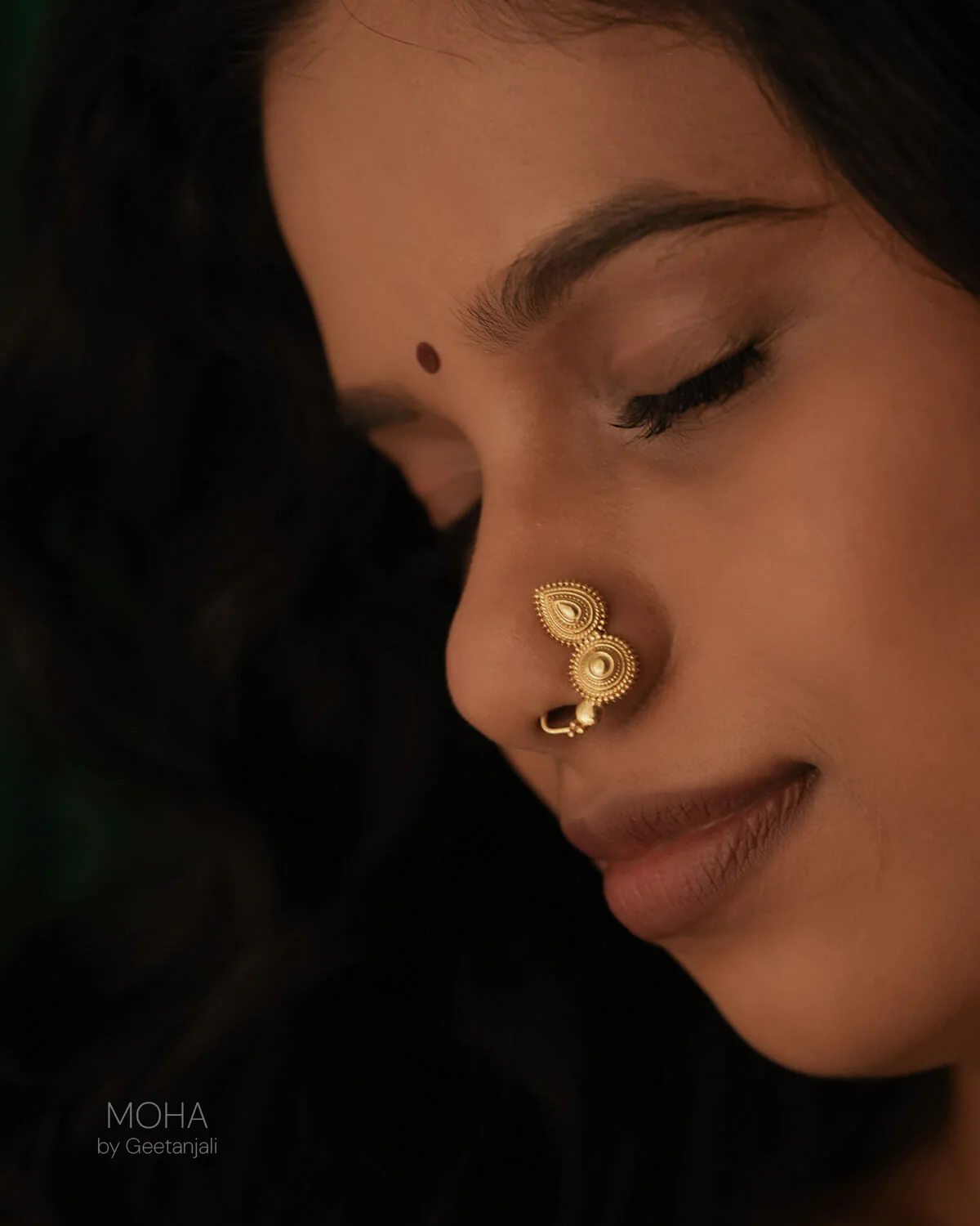 Peshwa Silver Nath Gold Plated (Clip on Left) by MOHA - Image 6