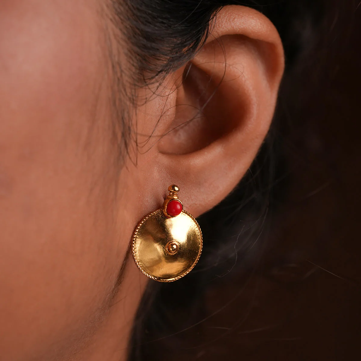Posha Silver Stud With Red Stone Earrings [Gold Plated] by MOHA - Image 2