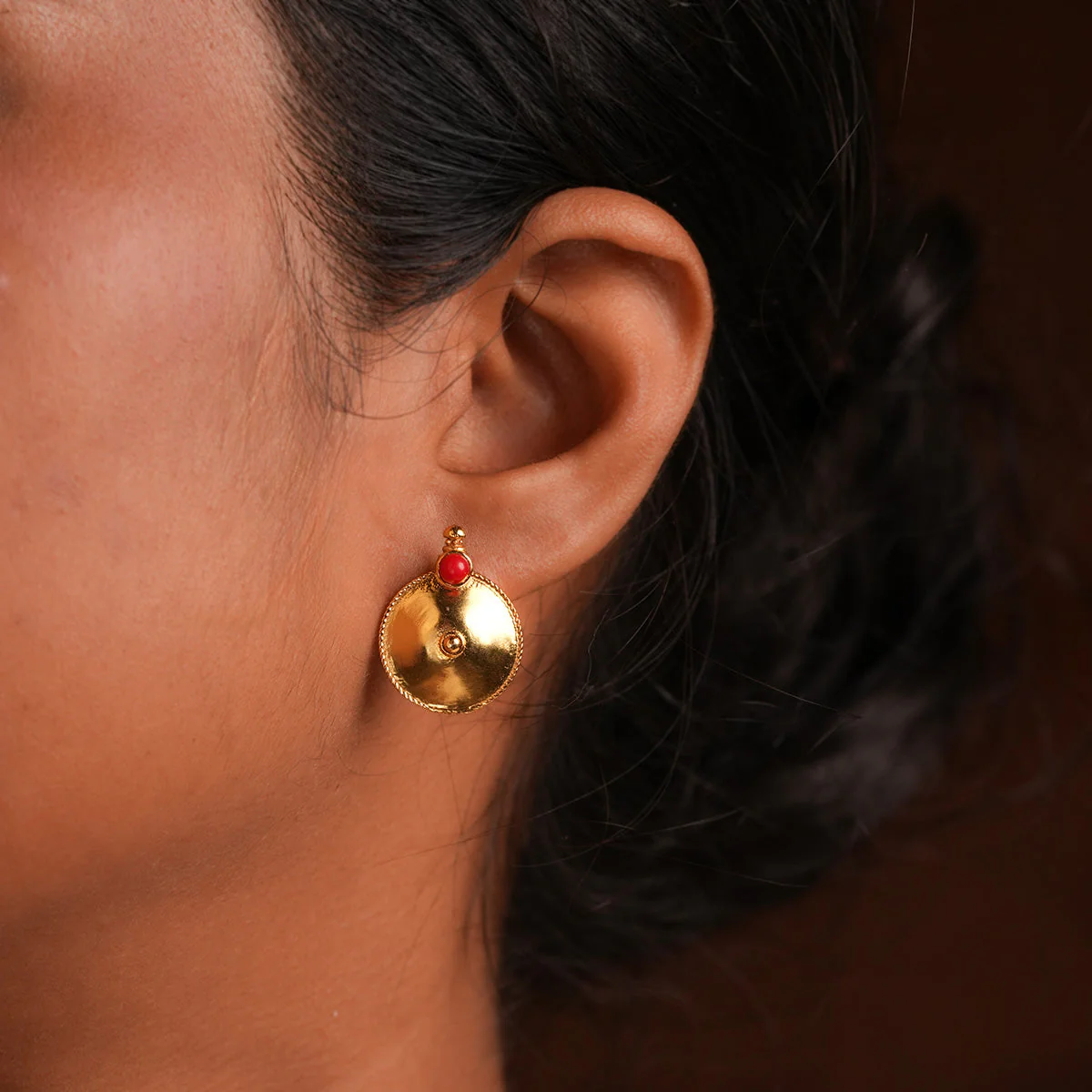 Posha Silver Stud With Red Stone Earrings [Gold Plated] by MOHA - Image 4