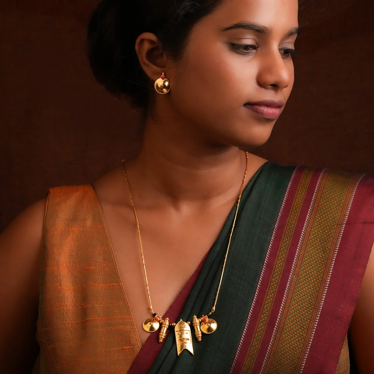 Posha Silver Stud With Red Stone Earrings [Gold Plated] by MOHA - Image 5