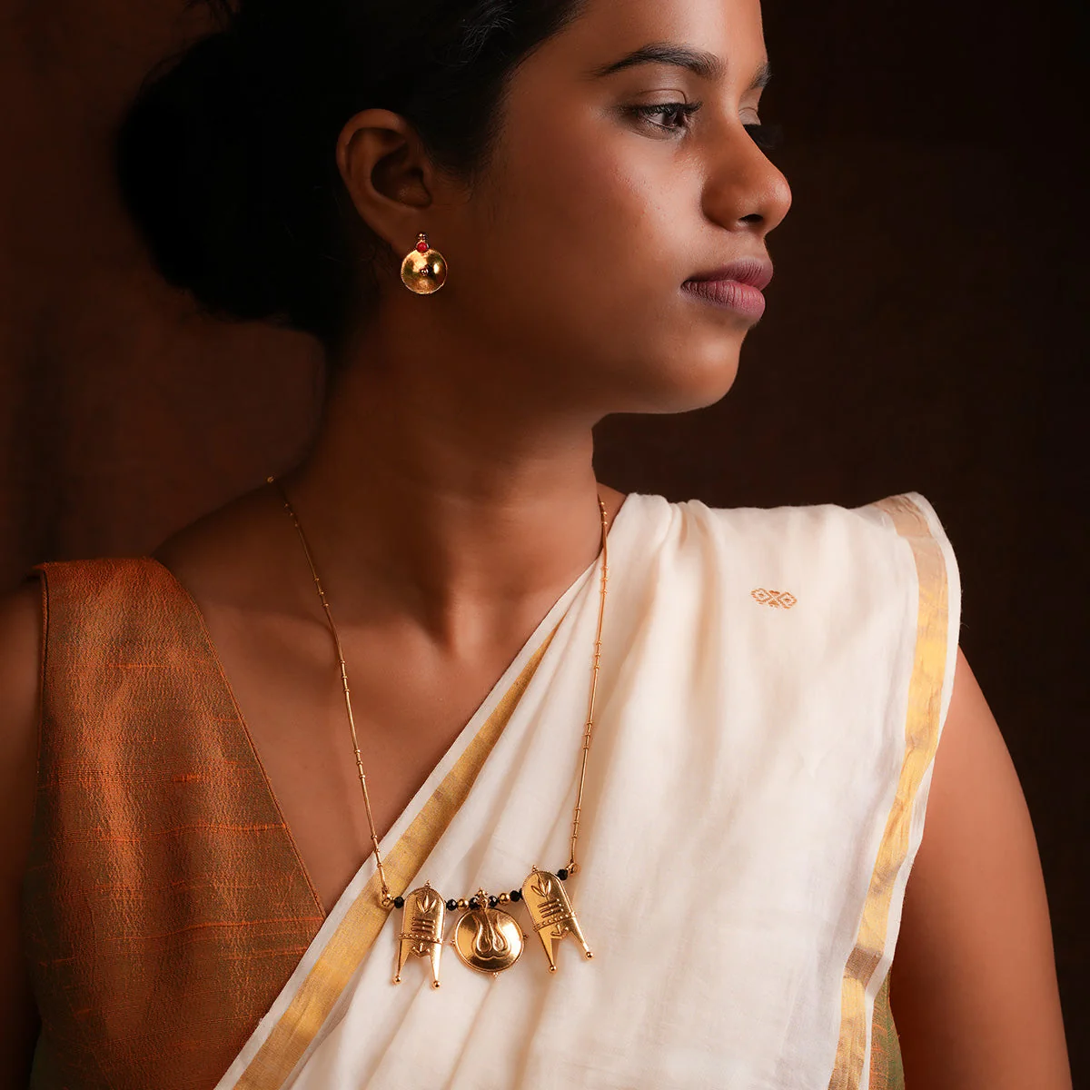 Posha Silver Stud With Red Stone Earrings [Gold Plated] by MOHA - Image 6