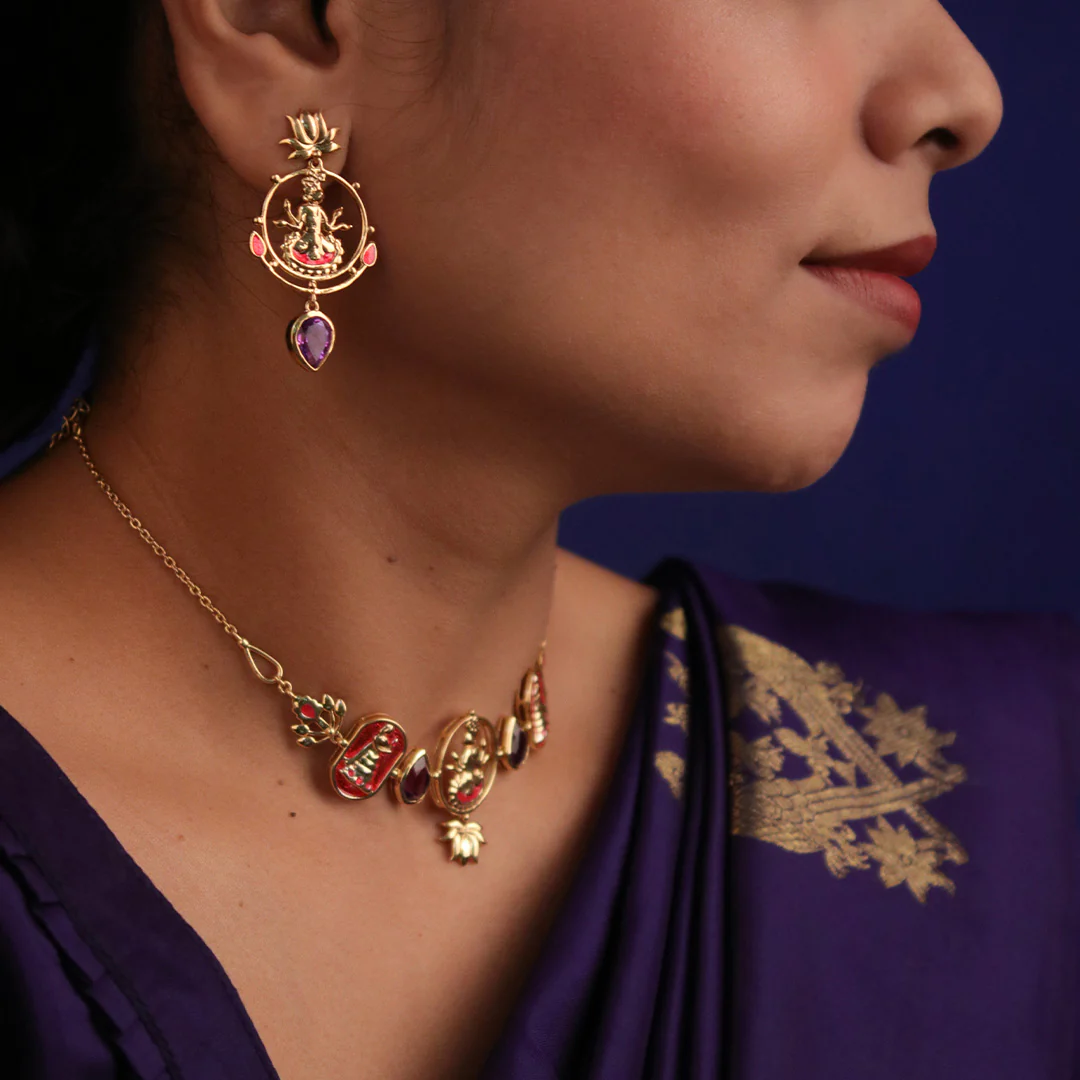 Radhe Shyam Amethyst Drop Silver Earrings By Moha - Image 4