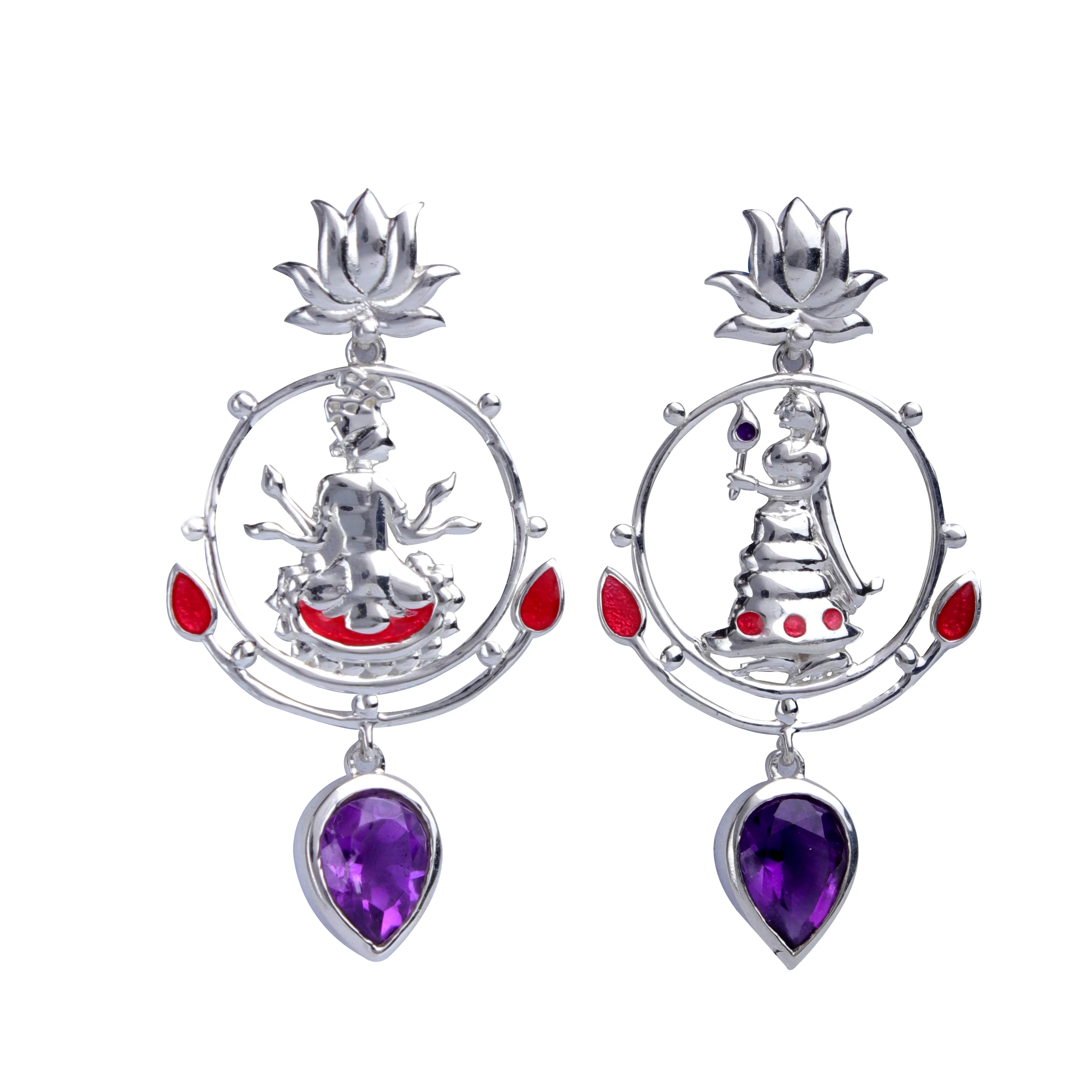 Radhe Shyam Amethyst Drop Silver Earrings By Moha - Image 8