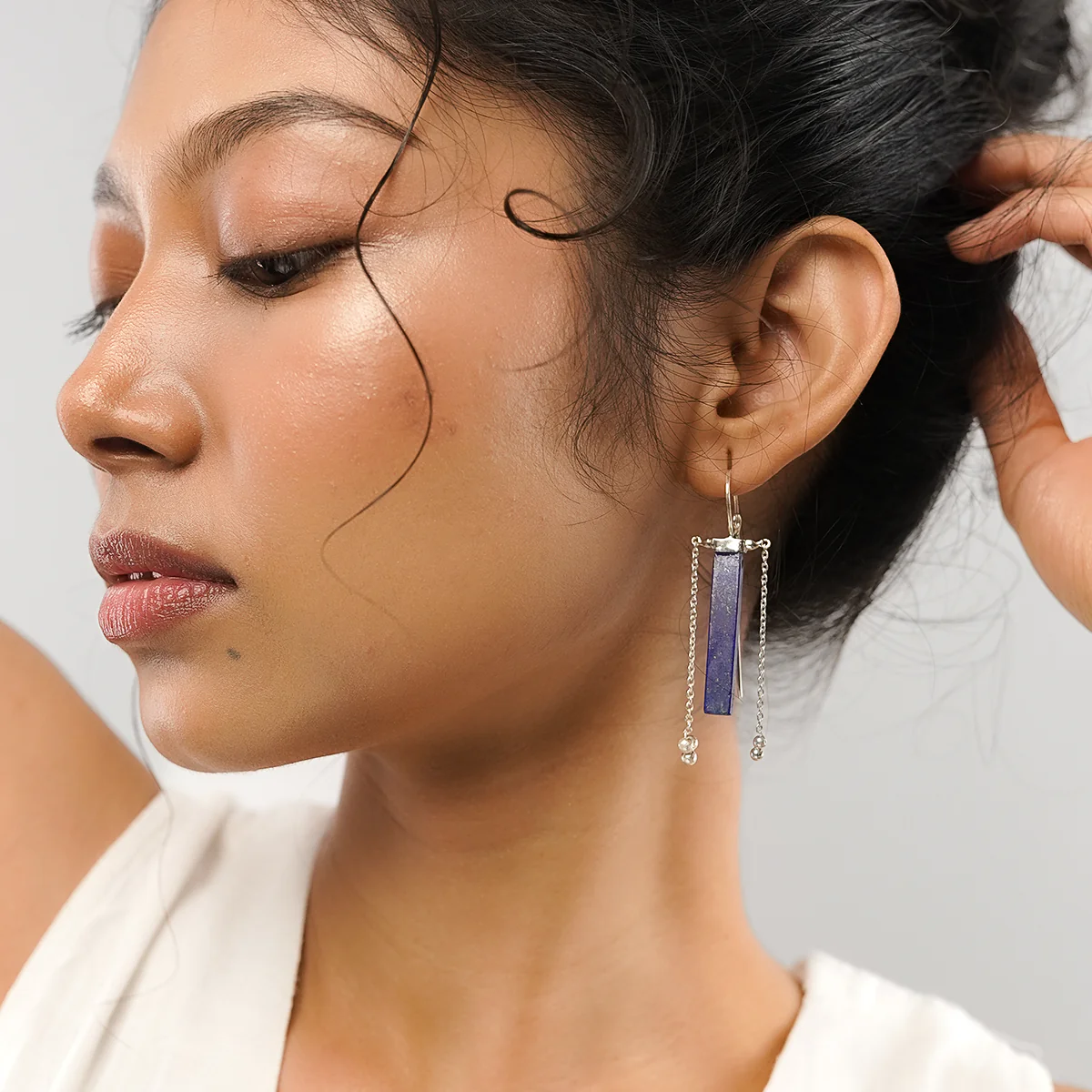 Raya Lapis Lazuli Silver Earrings by Moha - Image 2