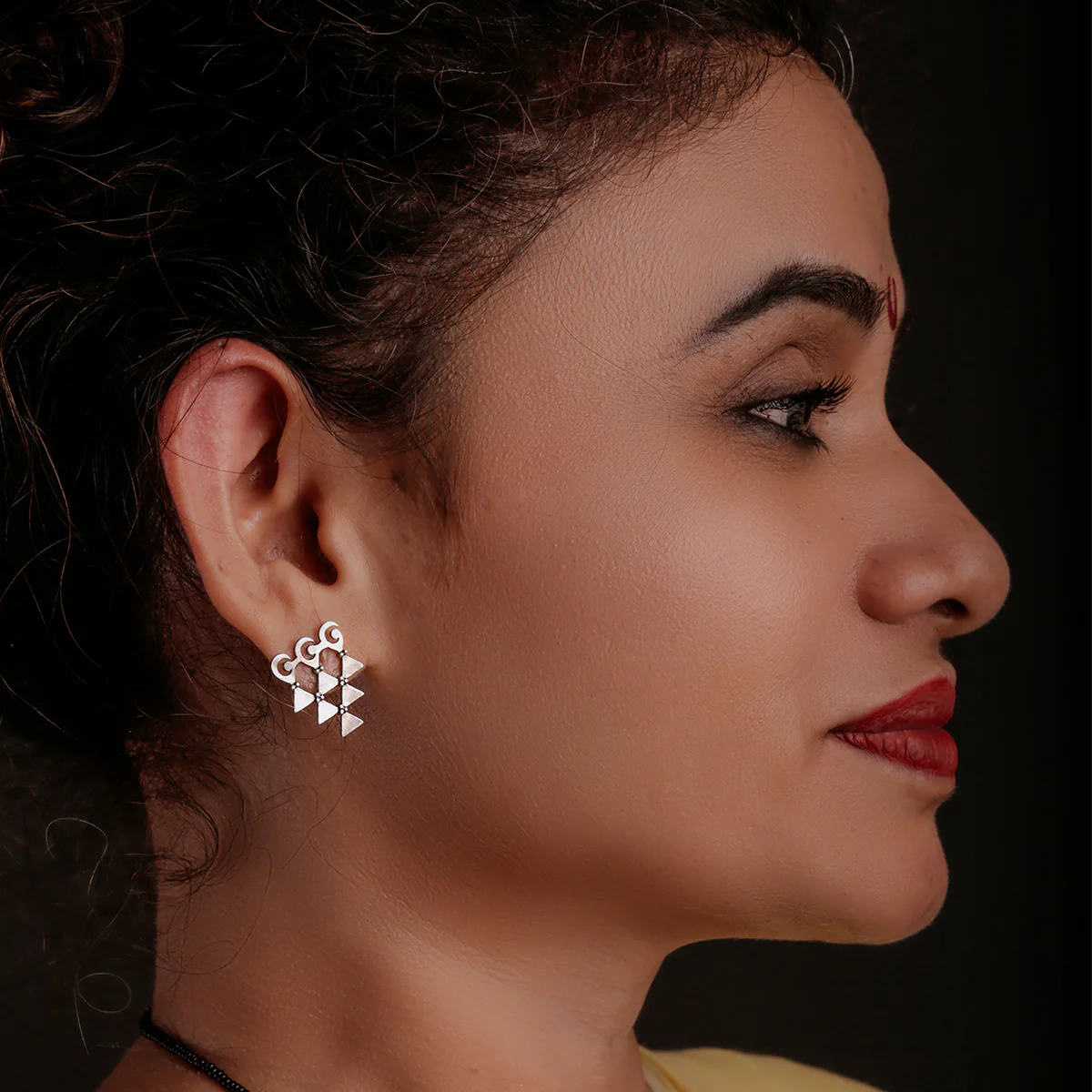 Saraswati Silver Stud Earrings by MOHA - Image 2