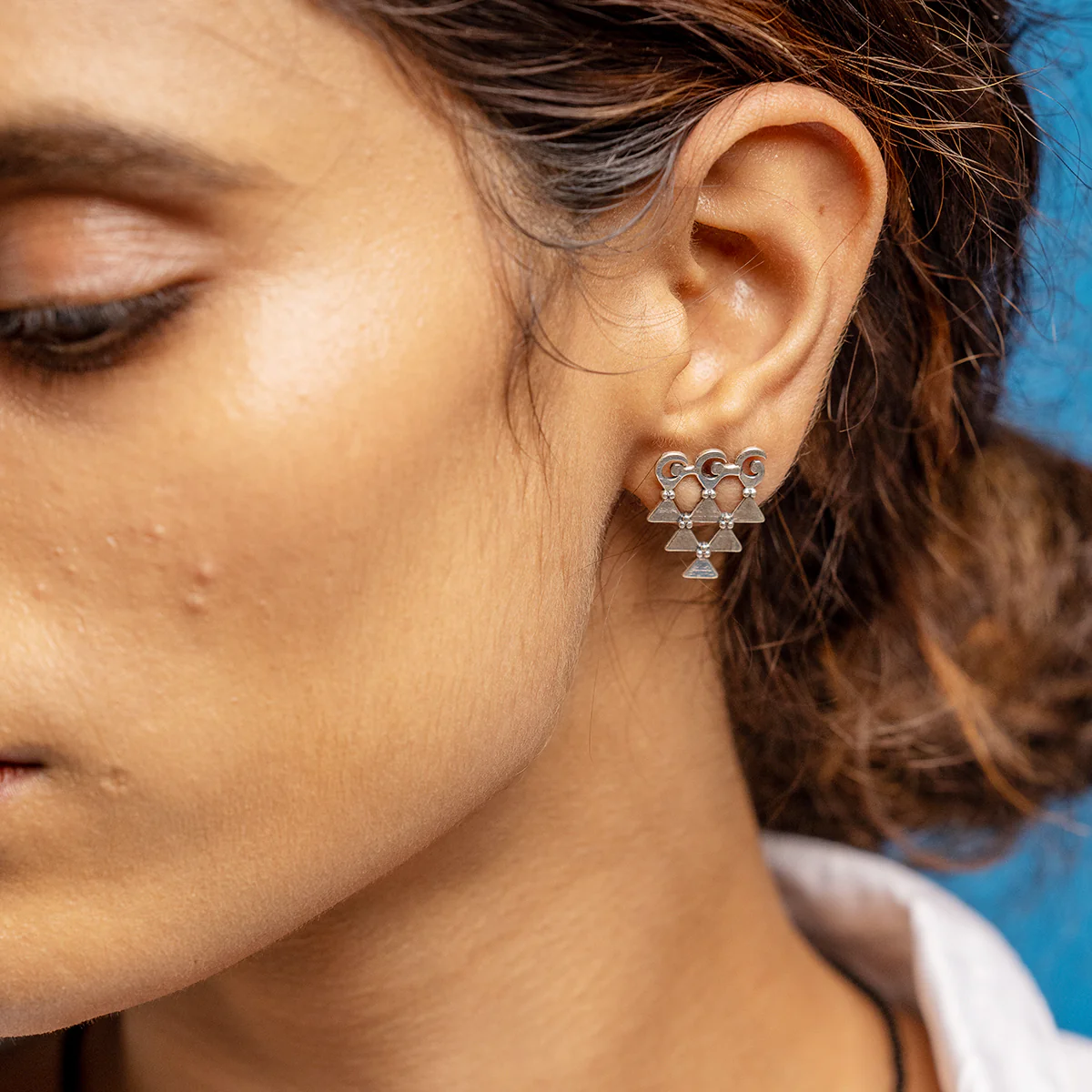 Saraswati Silver Stud Earrings by MOHA - Image 3