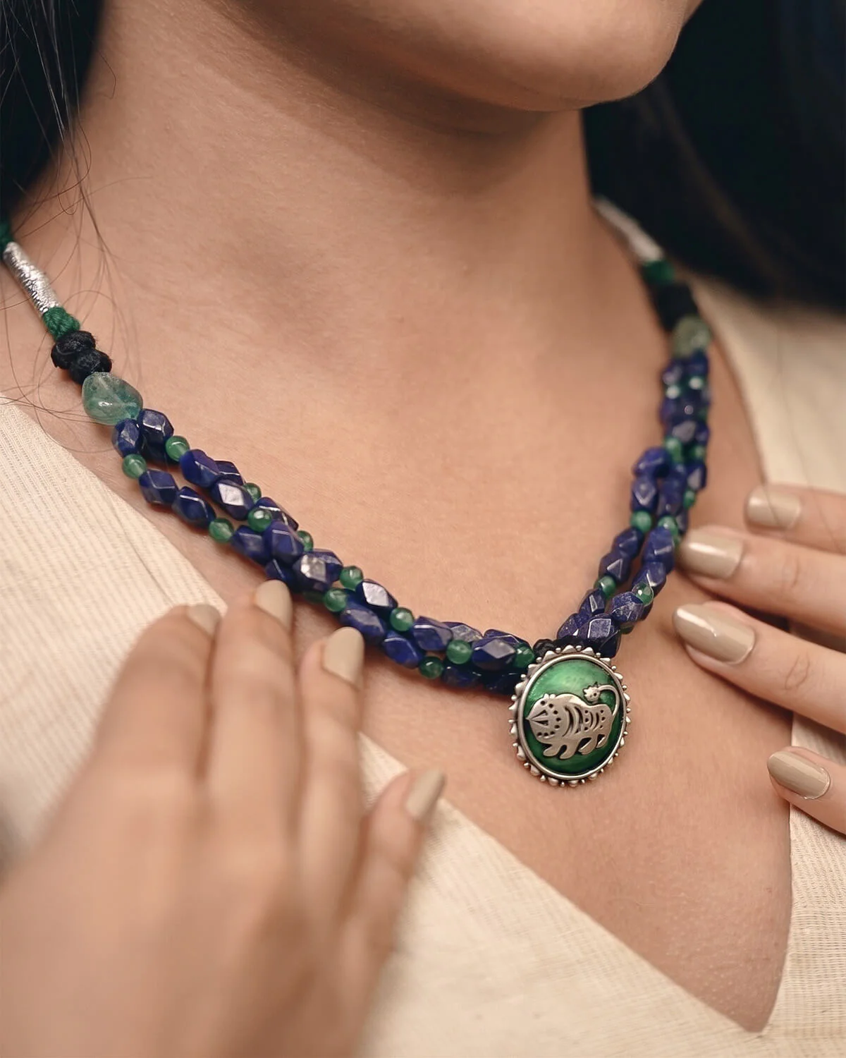 Shardul Lapiz Lazuli Silver Necklace by MOHA - Image 4