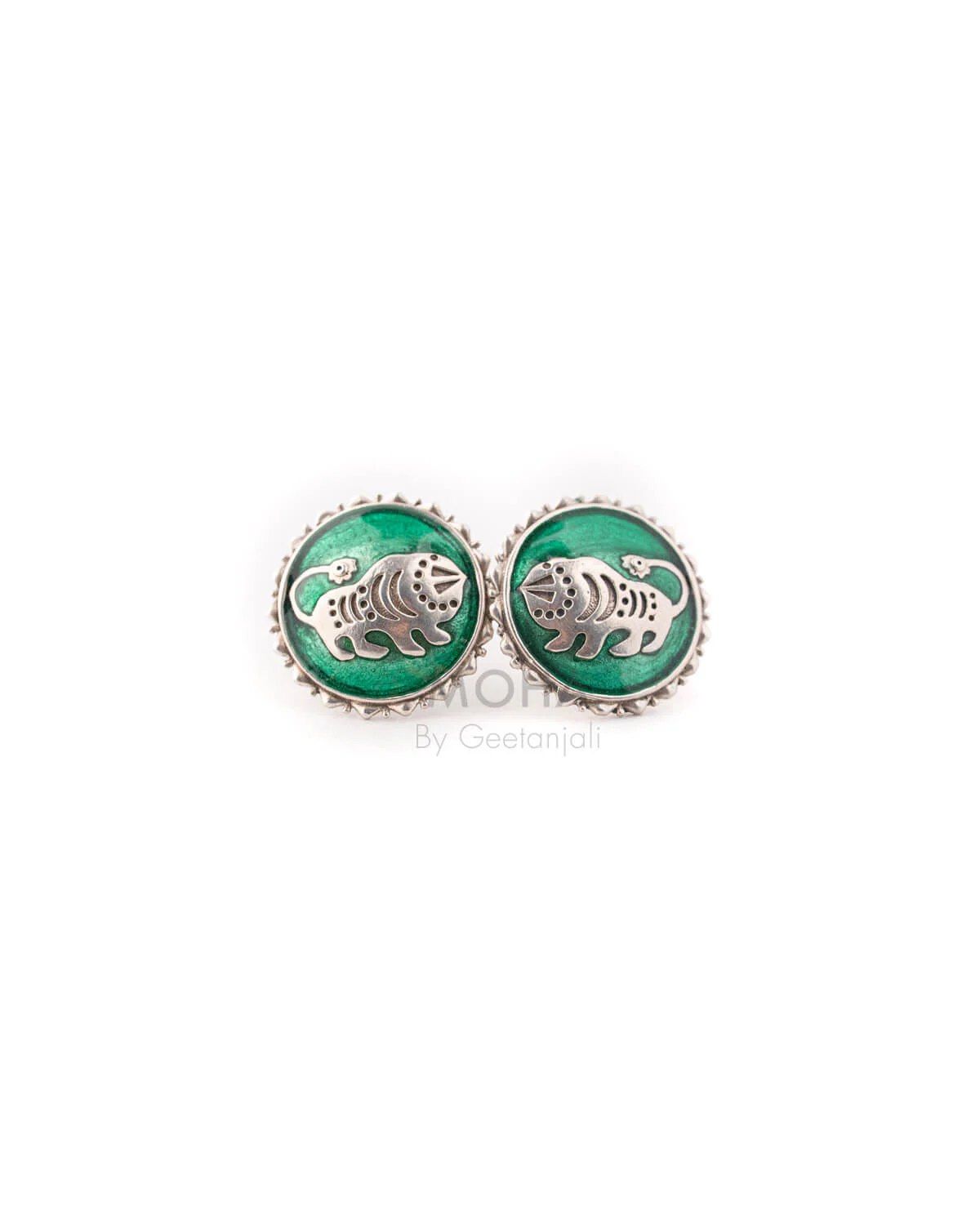 Shardul Silver Stud Earrings by MOHA (Green)