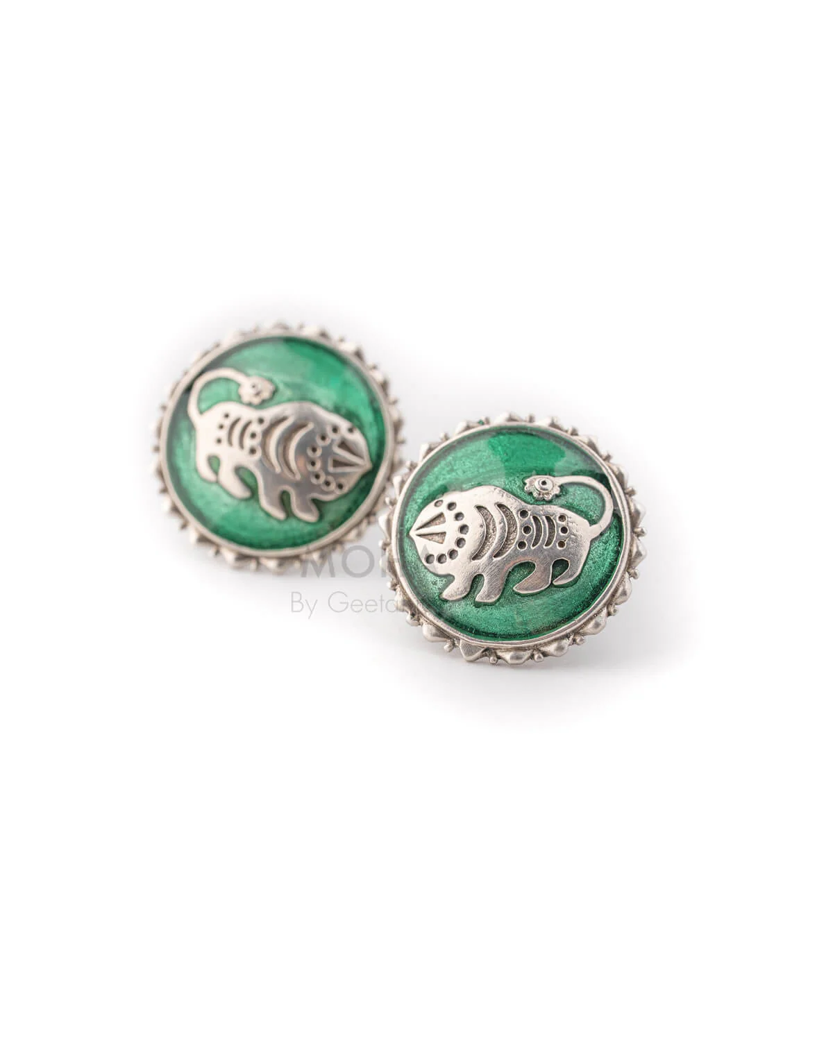 Shardul Silver Stud Earrings by MOHA (Green) - Image 5