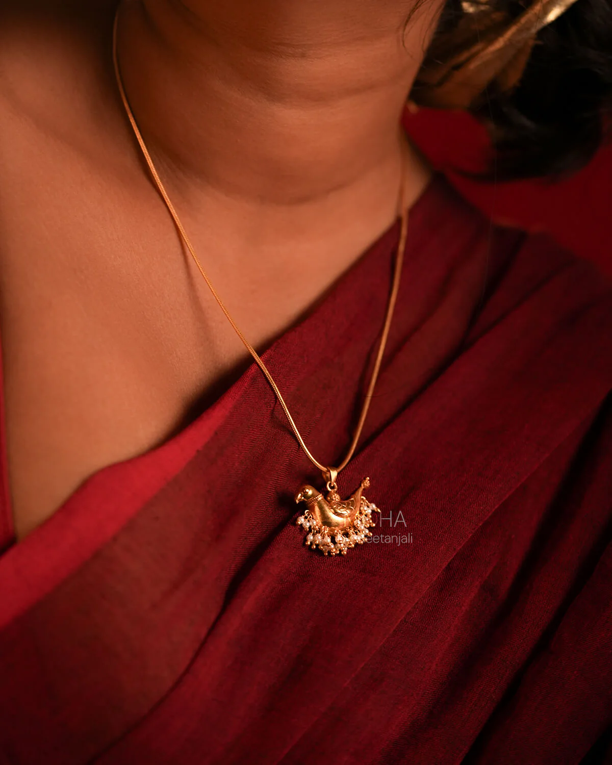 Shuk Sarika (Gold Plated) Silver Pendant With Chain by MOHA - Image 3