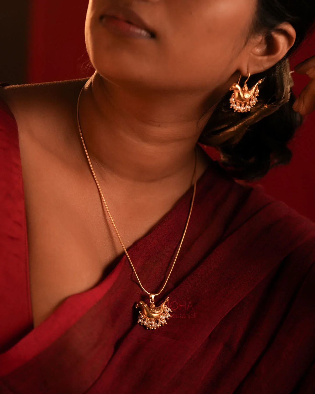 Shuk Sarika (Gold Plated) Silver Pendant With Chain by MOHA - Image 5