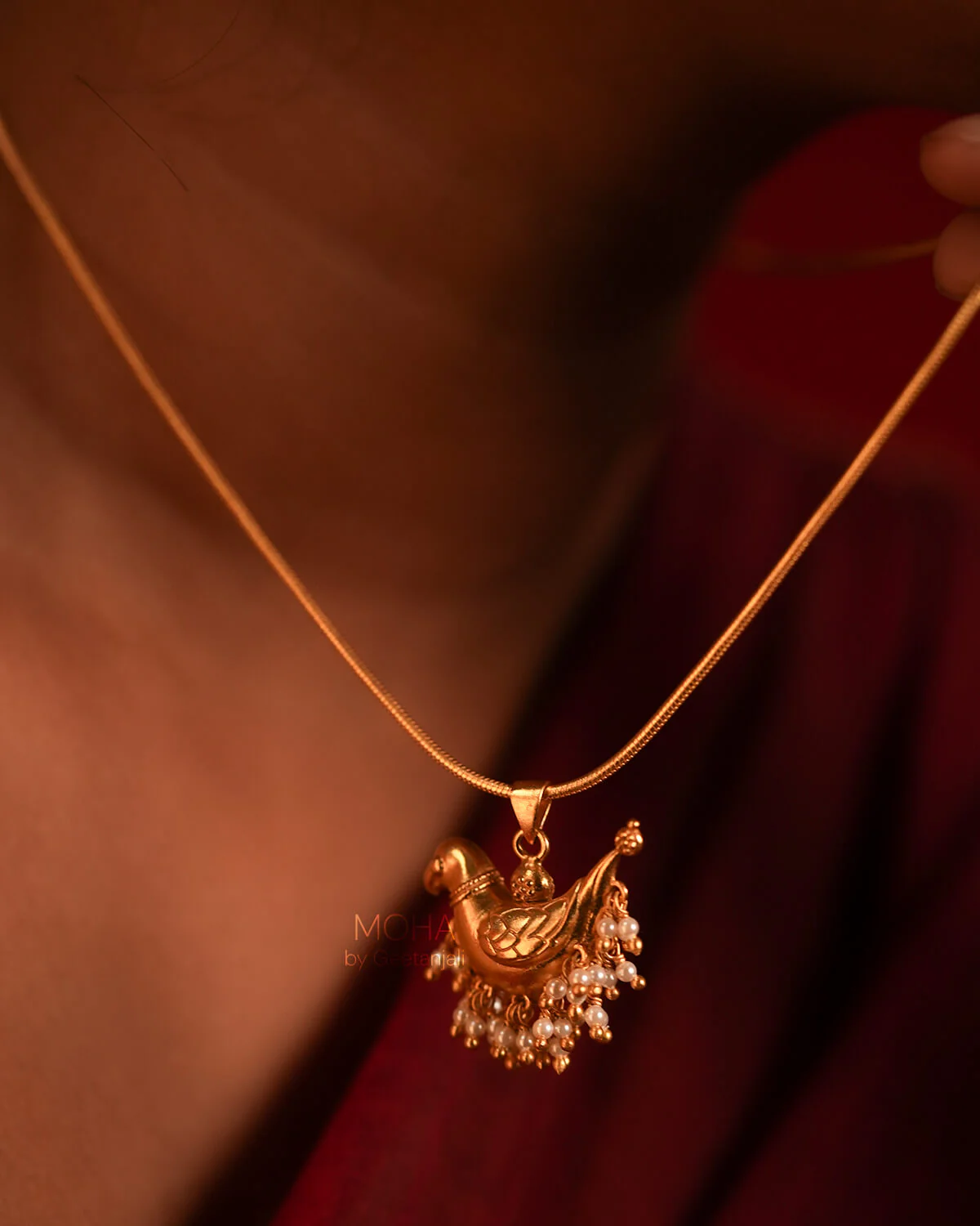 Shuk Sarika (Gold Plated) Silver Pendant With Chain by MOHA - Image 6
