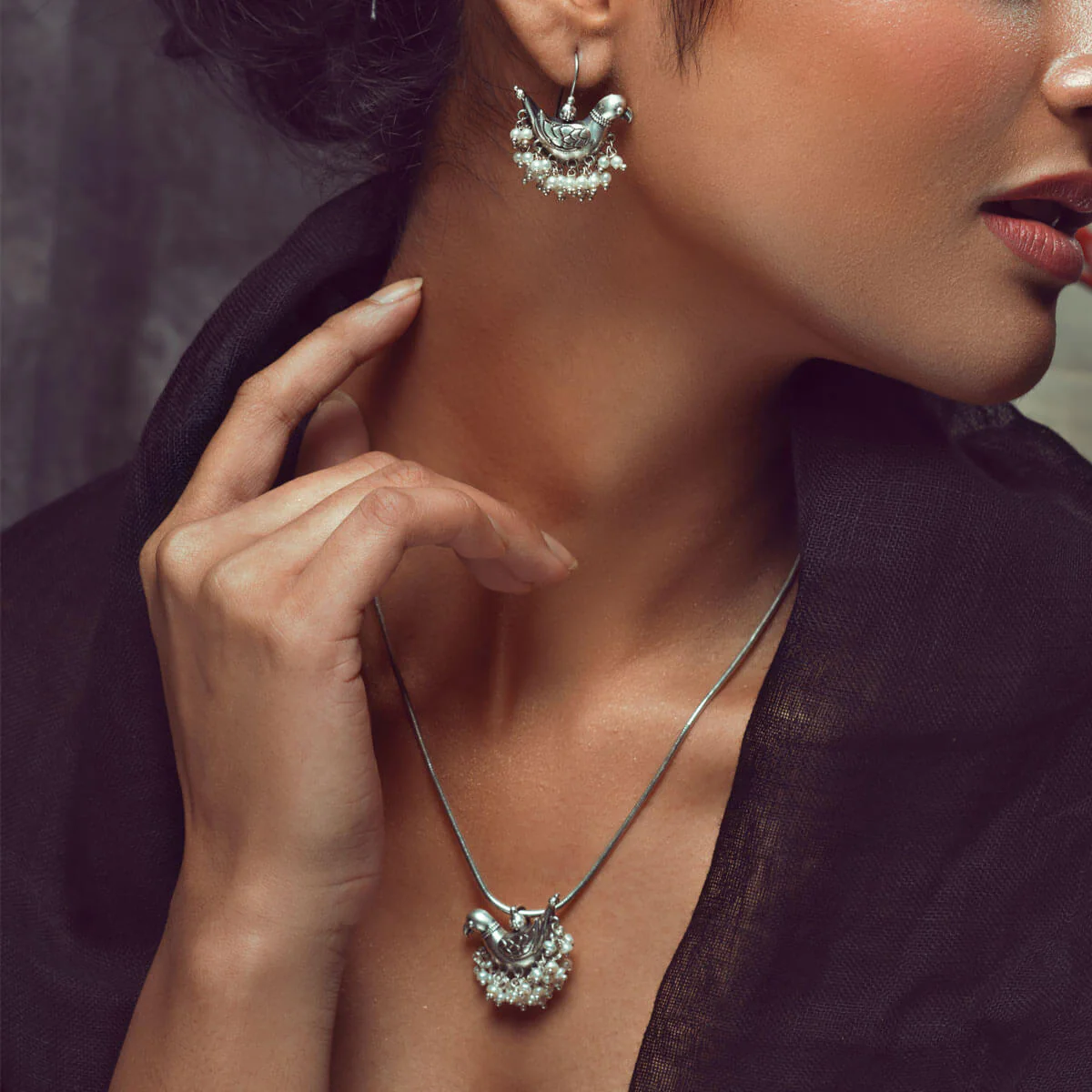 Shuk Sarika Silver Pendant With Chain by MOHA - Image 4
