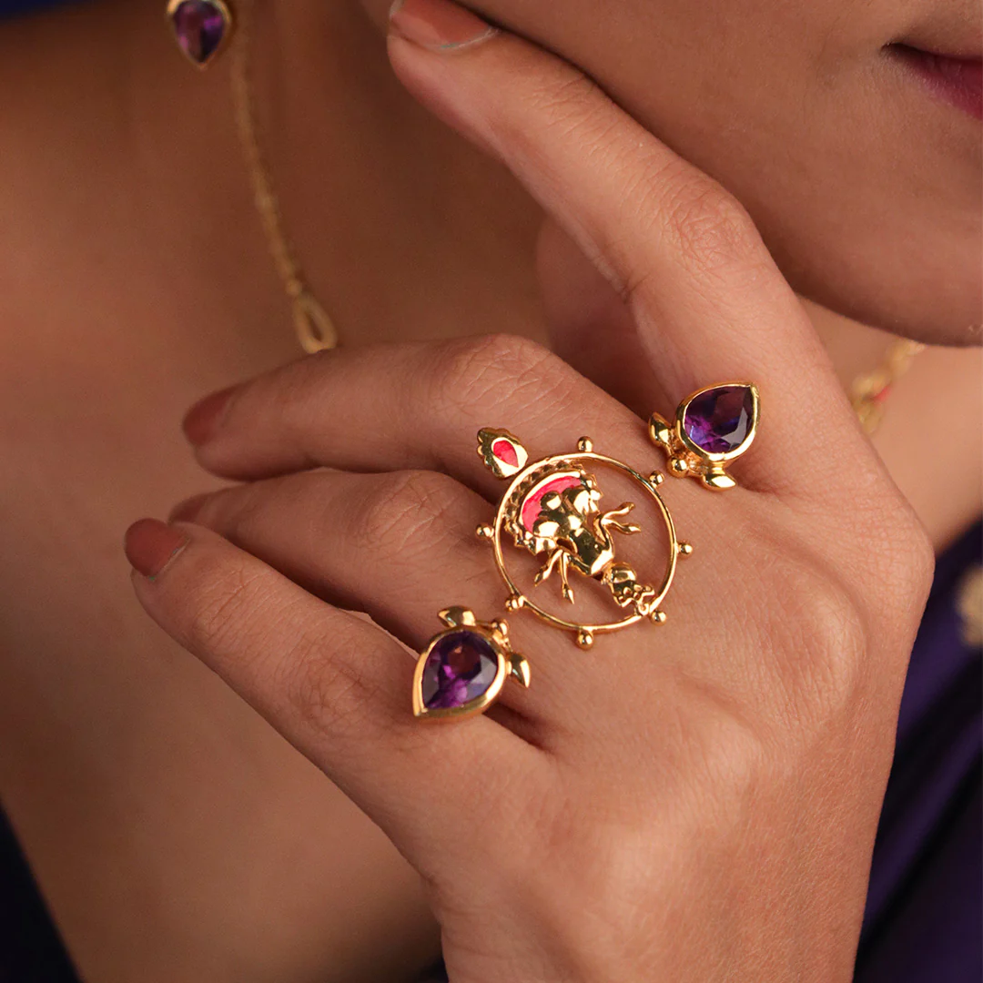 Shyam Amethyst Double Silver Finger Ring By Moha - Image 2